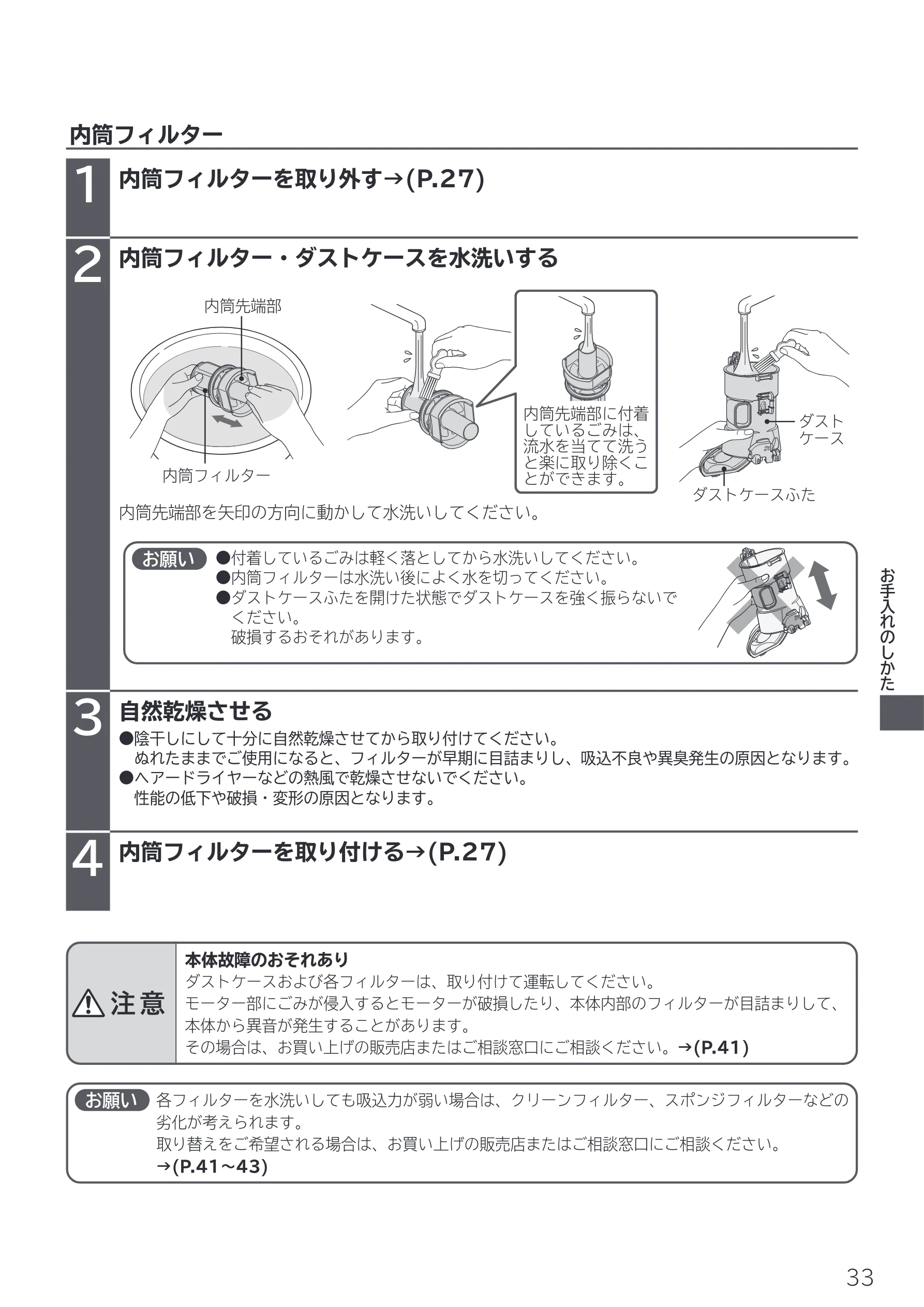日立 PV-BL50P 取扱説明書 — 内筒フィルター — 図版 33-1 — 33ページ