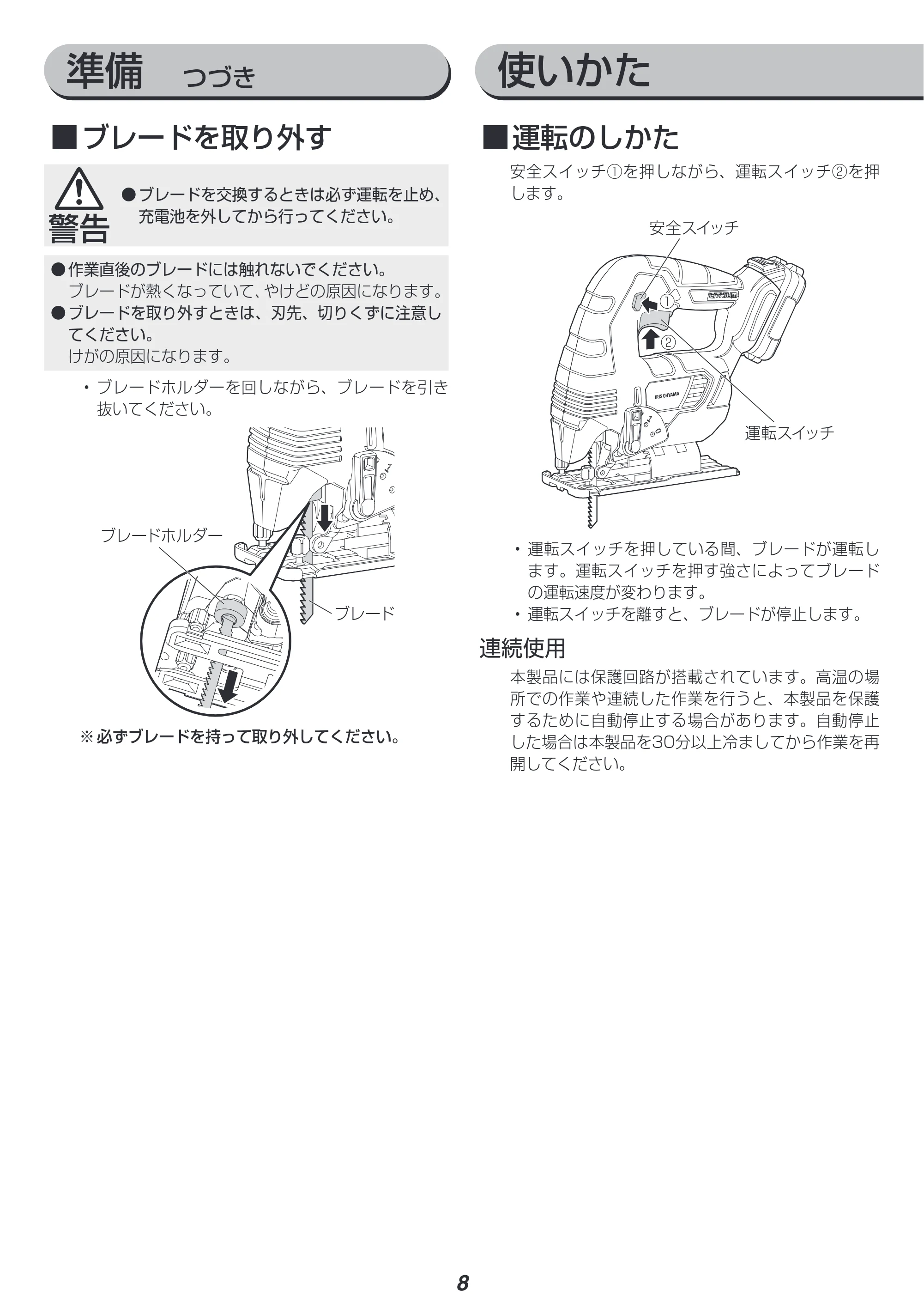 アイリスオーヤマ JJS101 取扱説明書 — 原本ページ — 8ページ