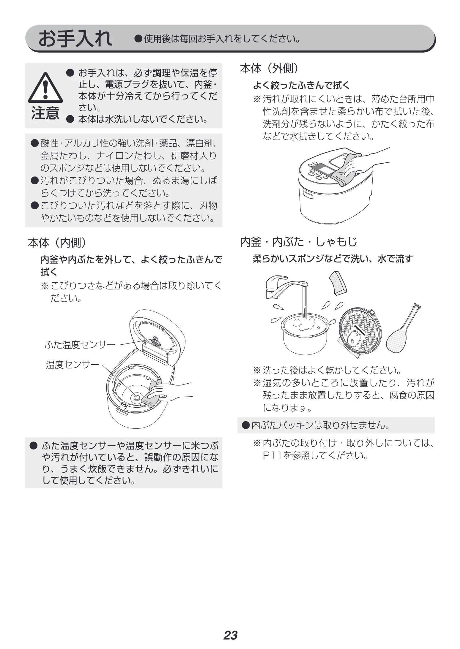 アイリスオーヤマ RC-IL30-HA 取扱説明書 — お手入れ — 図版 23-1 — 23ページ