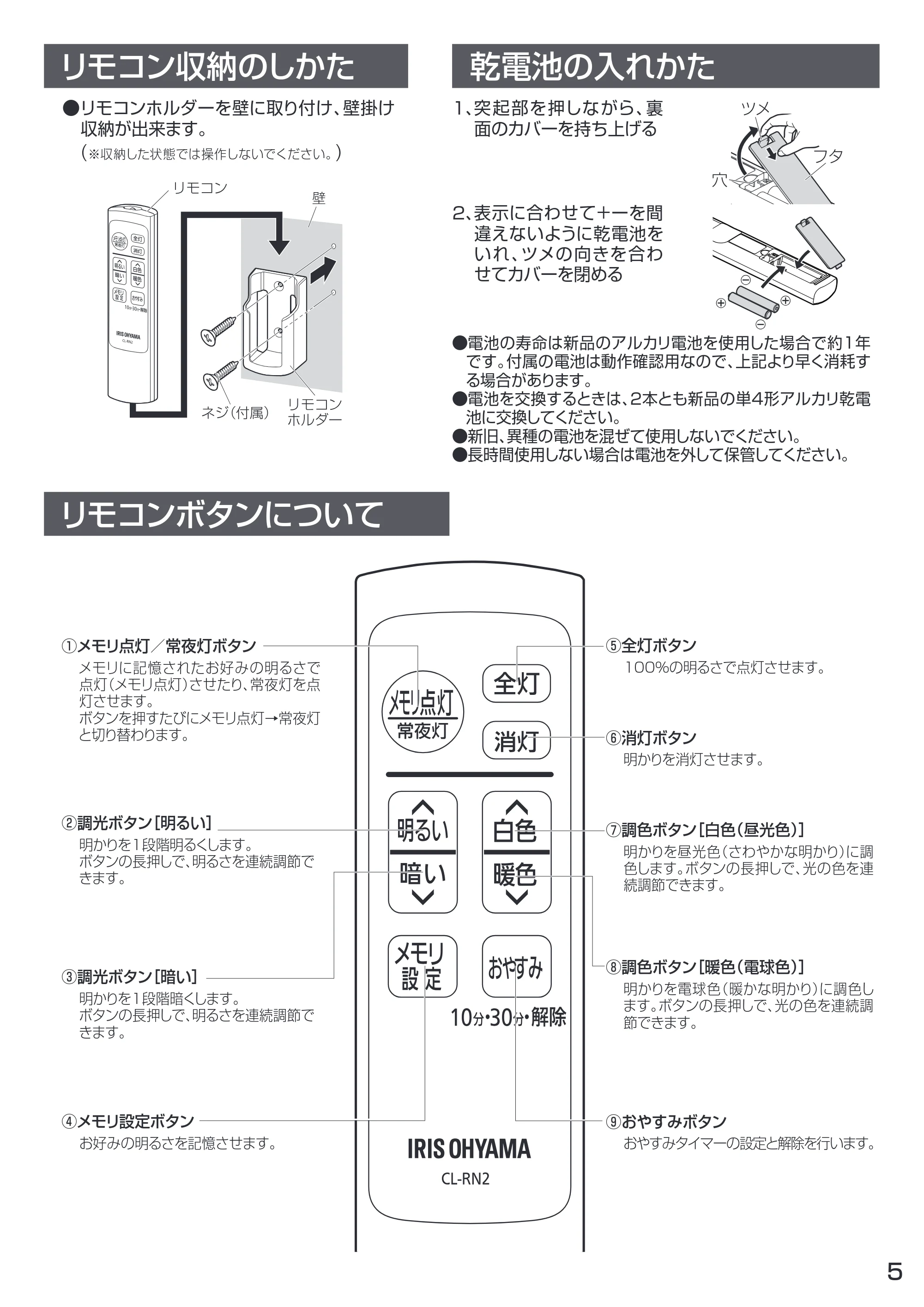 アイリスオーヤマ CL12DL-N1 取扱説明書 — 原本ページ — 5ページ