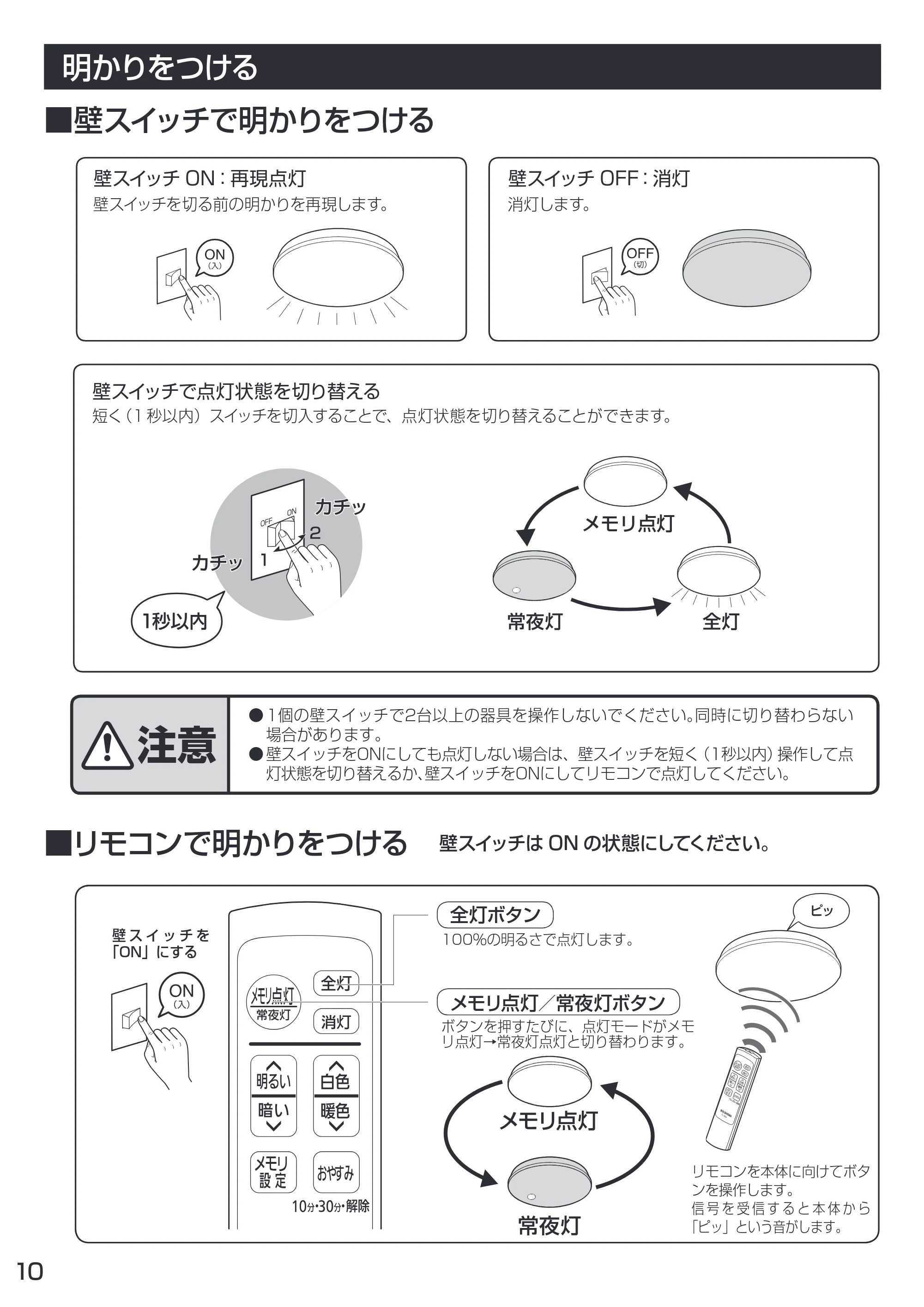 アイリスオーヤマ CL12DL-N1 取扱説明書 — 明かりをつける — 原本ページ — 10ページ