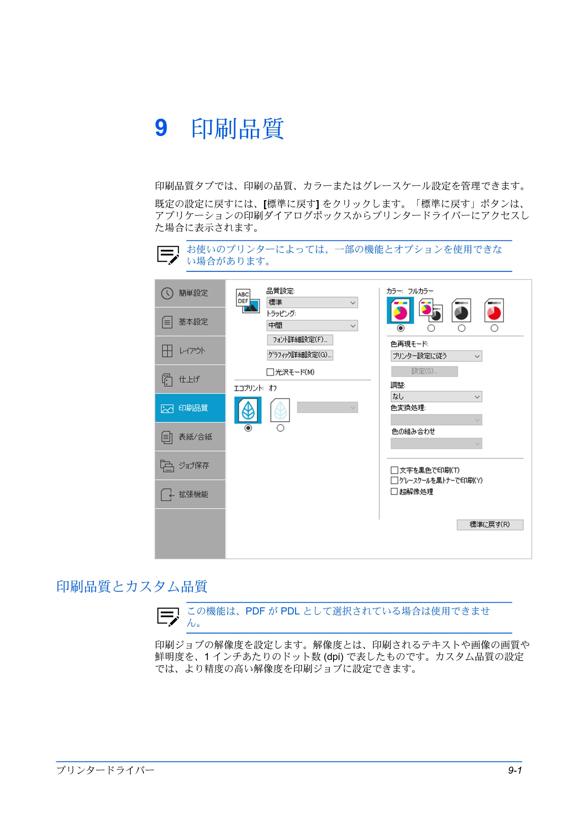 京セラ TASKalfa 2554ci / TASKalfa 3554ci / TASKalfa 4054ci プリンタードライバー 操作手順書 — 9 印刷品質 — 原本ページ — 83ページ