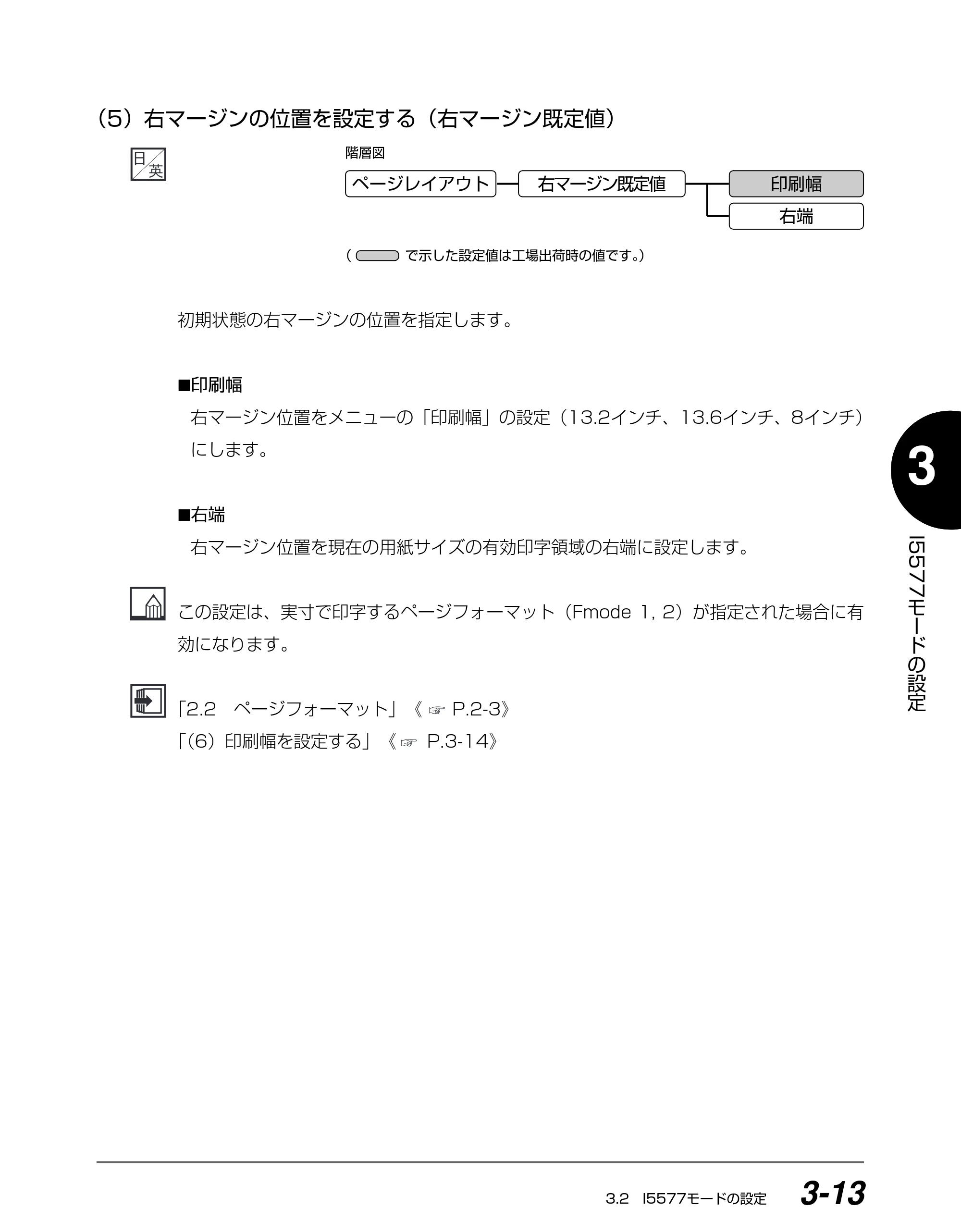 キヤノン BIJ2350/BIJ1350/BIJ1350D I5577ユーザーズガイド （PDF形式／4.55Mバイト） — （5）右マージンの位置を設定する（右マージン既定値） — 原本ページ — 94ページ