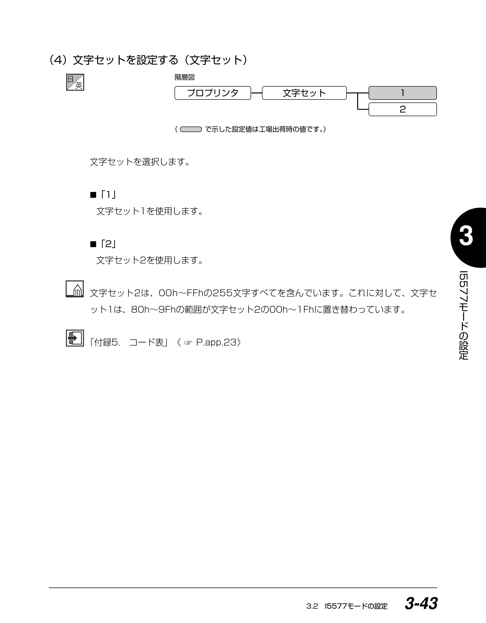 キヤノン BIJ2350/BIJ1350/BIJ1350D I5577ユーザーズガイド （PDF形式／4.55Mバイト） — （4）文字セットを設定する（文字セット） — 原本ページ — 124ページ