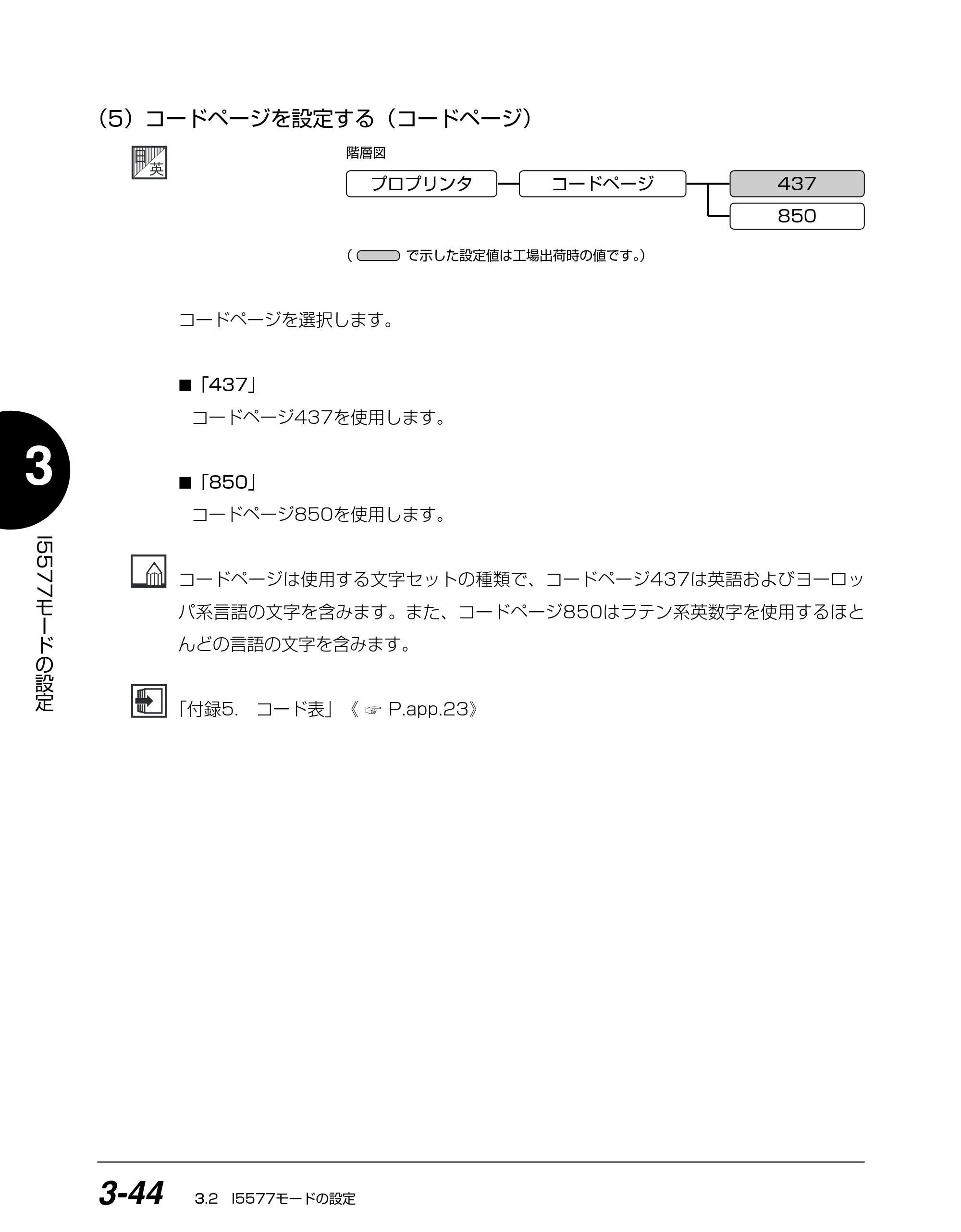 キヤノン BIJ2350/BIJ1350/BIJ1350D I5577ユーザーズガイド （PDF形式／4.55Mバイト） — （5）コードページを設定する（コードページ） — 原本ページ — 125ページ
