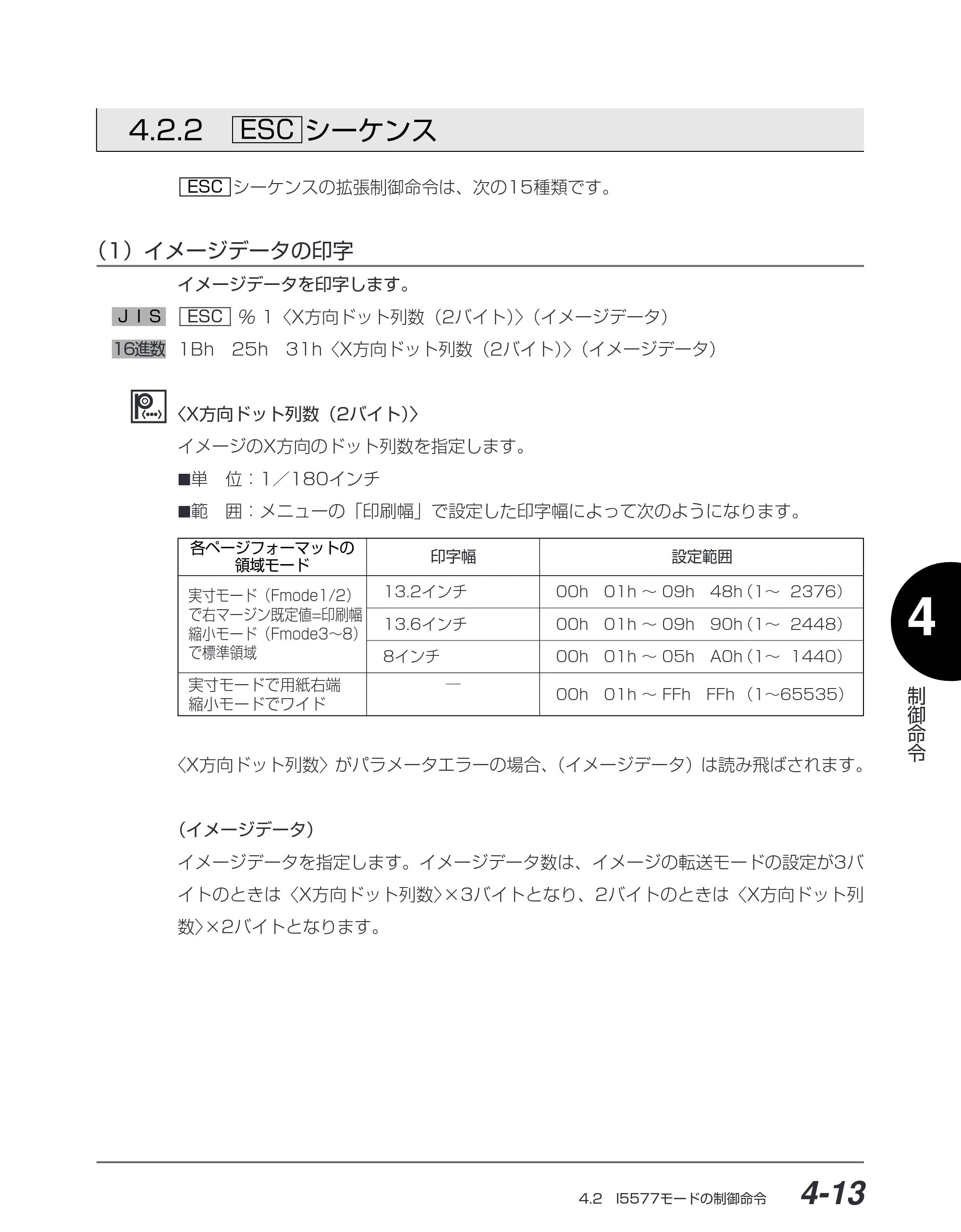キヤノン BIJ2350/BIJ1350/BIJ1350D I5577ユーザーズガイド （PDF形式／4.55Mバイト） — 4.2.2 ESCシーケンス — 原本ページ — 144ページ