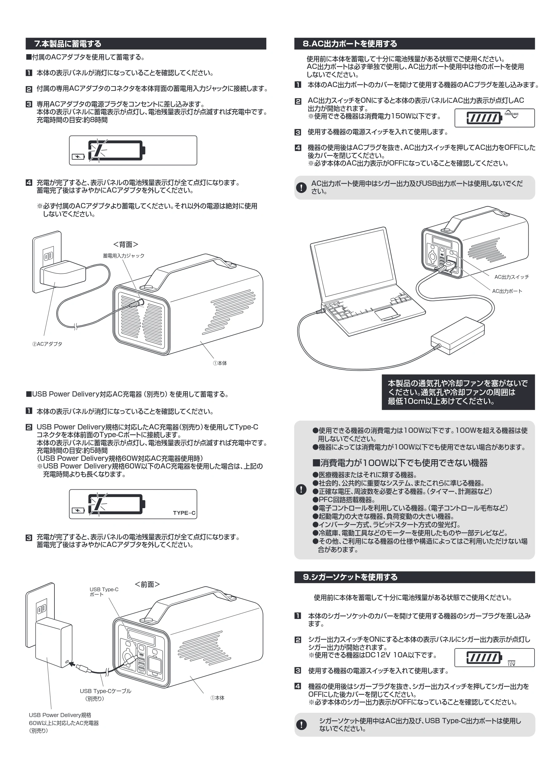 サンワサプライ 702-BTL046SET1 / OSUSUMESET-003 / OSUSUMESET-004 取扱説明書 — ■消費電力が100W以下でも使用できない機器 — 図版 3-1 — 3ページ