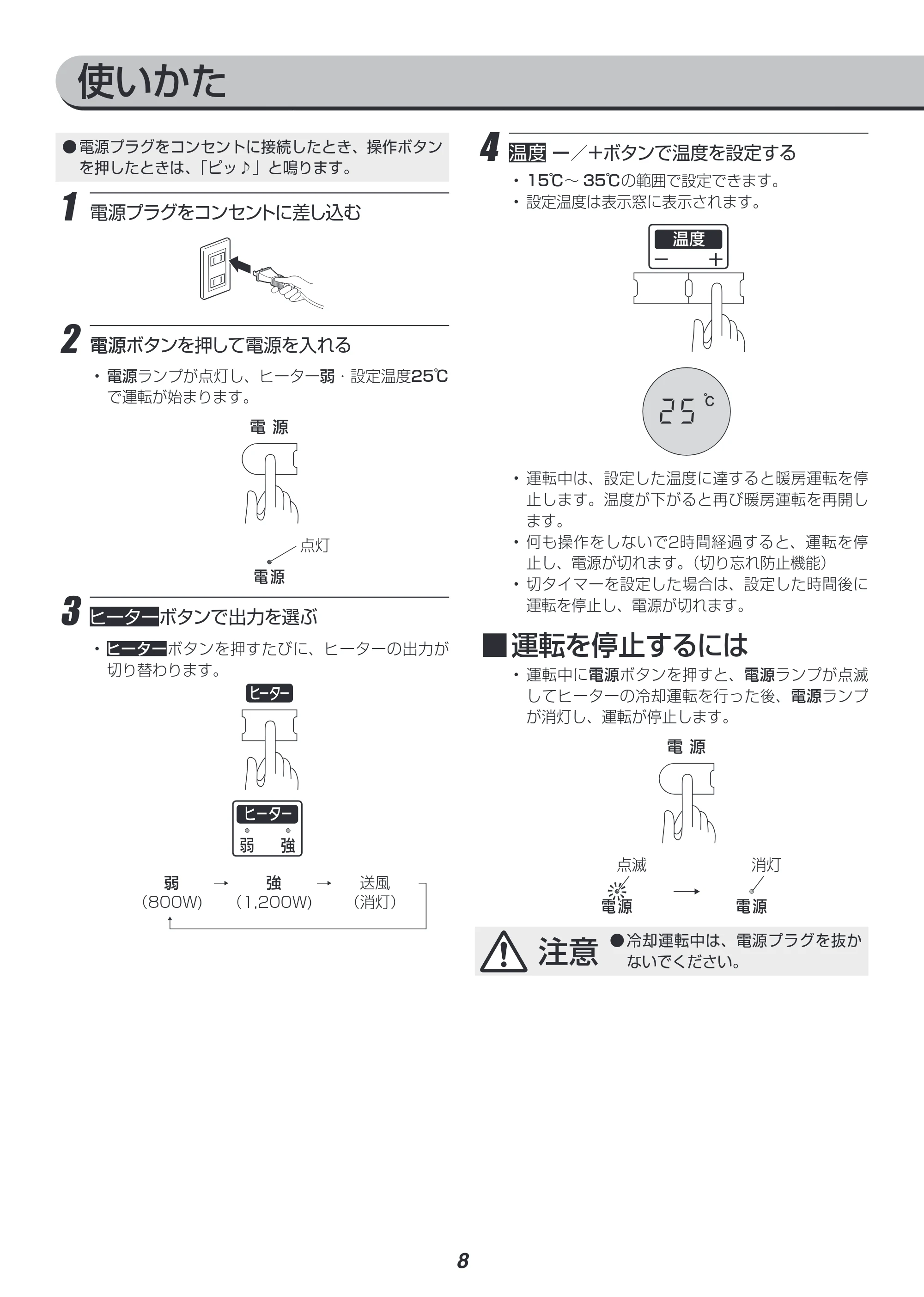 アイリスオーヤマ JCH-12ST 取扱説明書 — 使いかた — 原本ページ — 8ページ