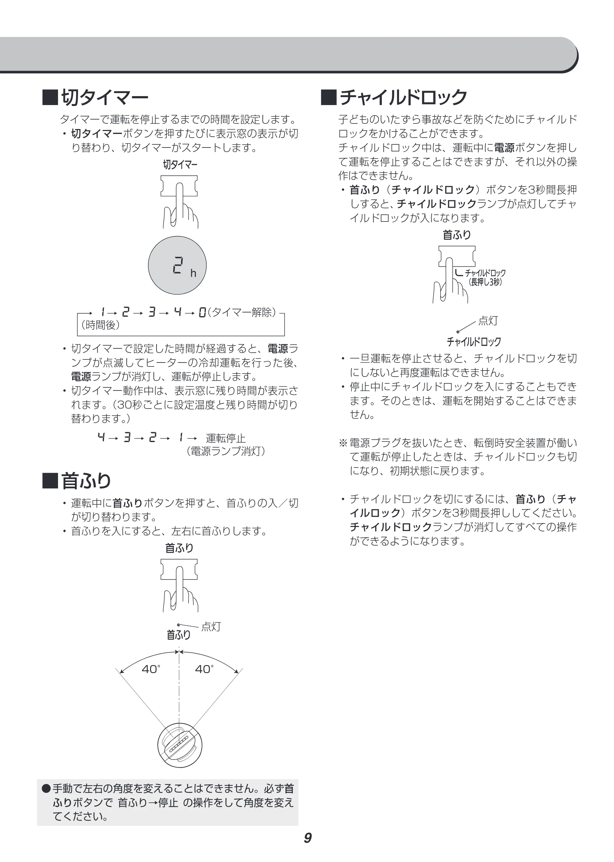 アイリスオーヤマ JCH-12ST 取扱説明書 — ■ ■切タイマー — 原本ページ — 9ページ