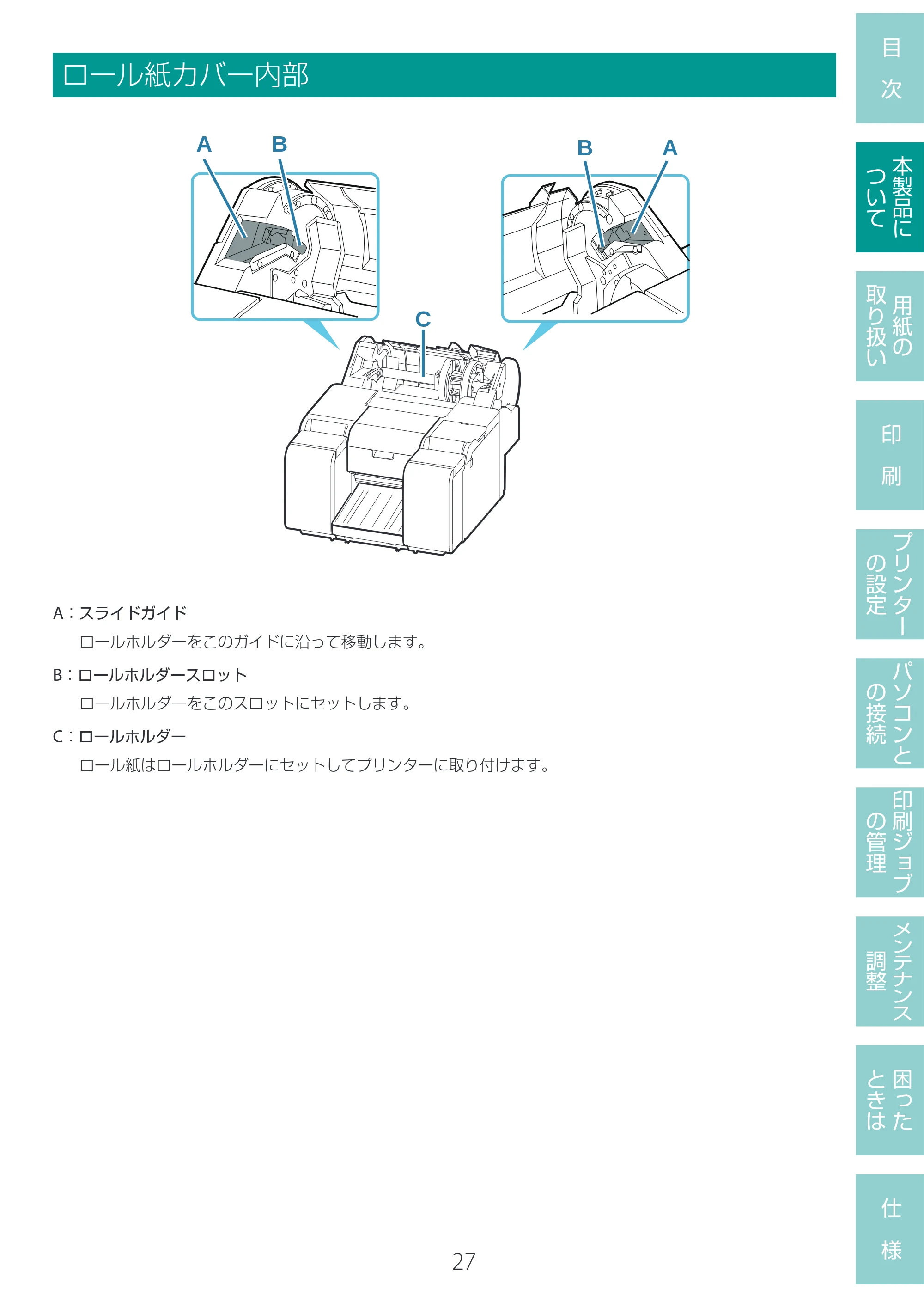 キヤノン LG-P800 LG-P800 ユーザーズガイド 2025年10月15日掲載（PDF：7.86MB） — ロール紙カバー内部 — 原本ページ — 31ページ