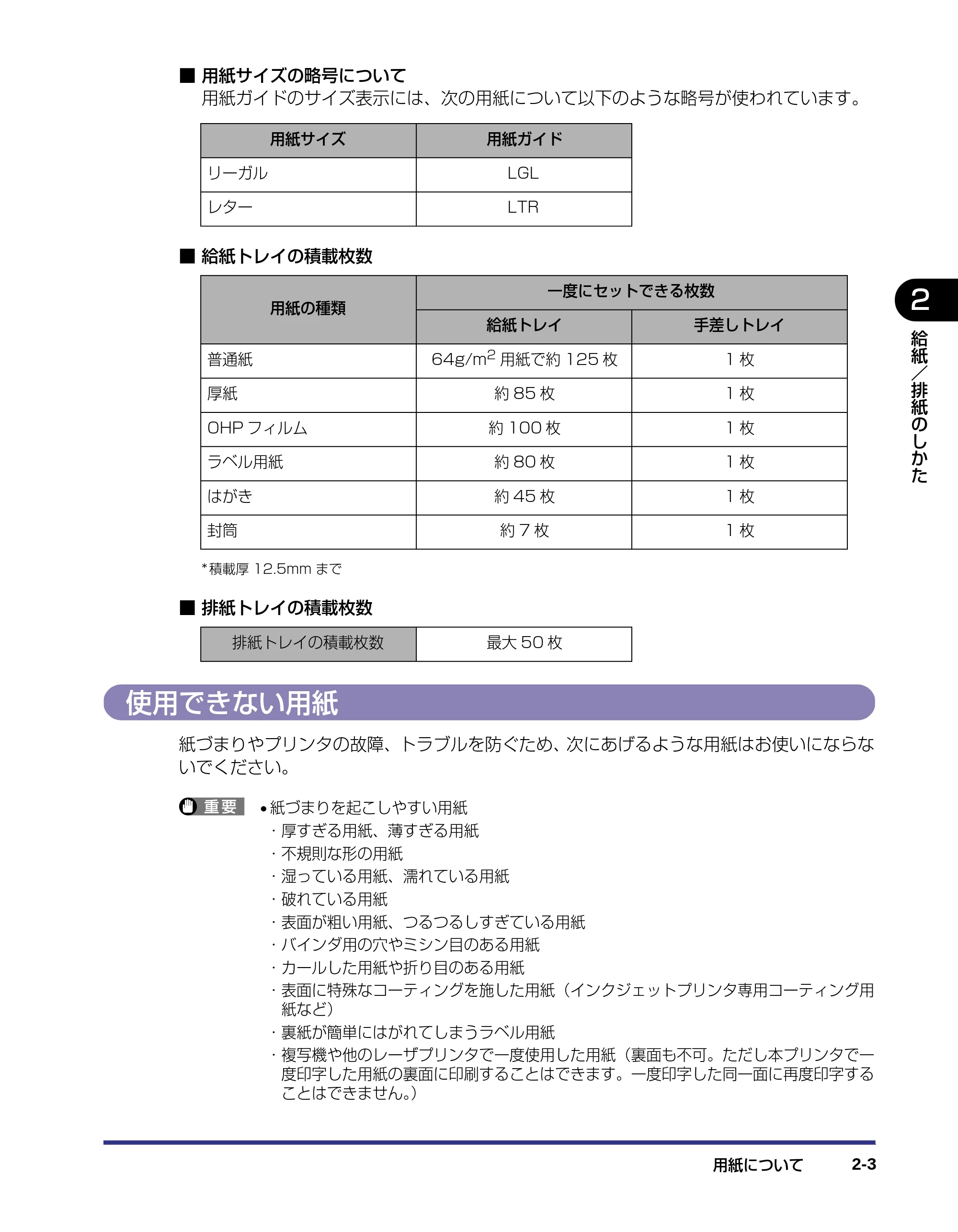 キヤノン LBP-1120 ユーザーズガイド （PDF形式／6.85Mバイト） — 使用できない用紙 — 原本ページ — 31ページ