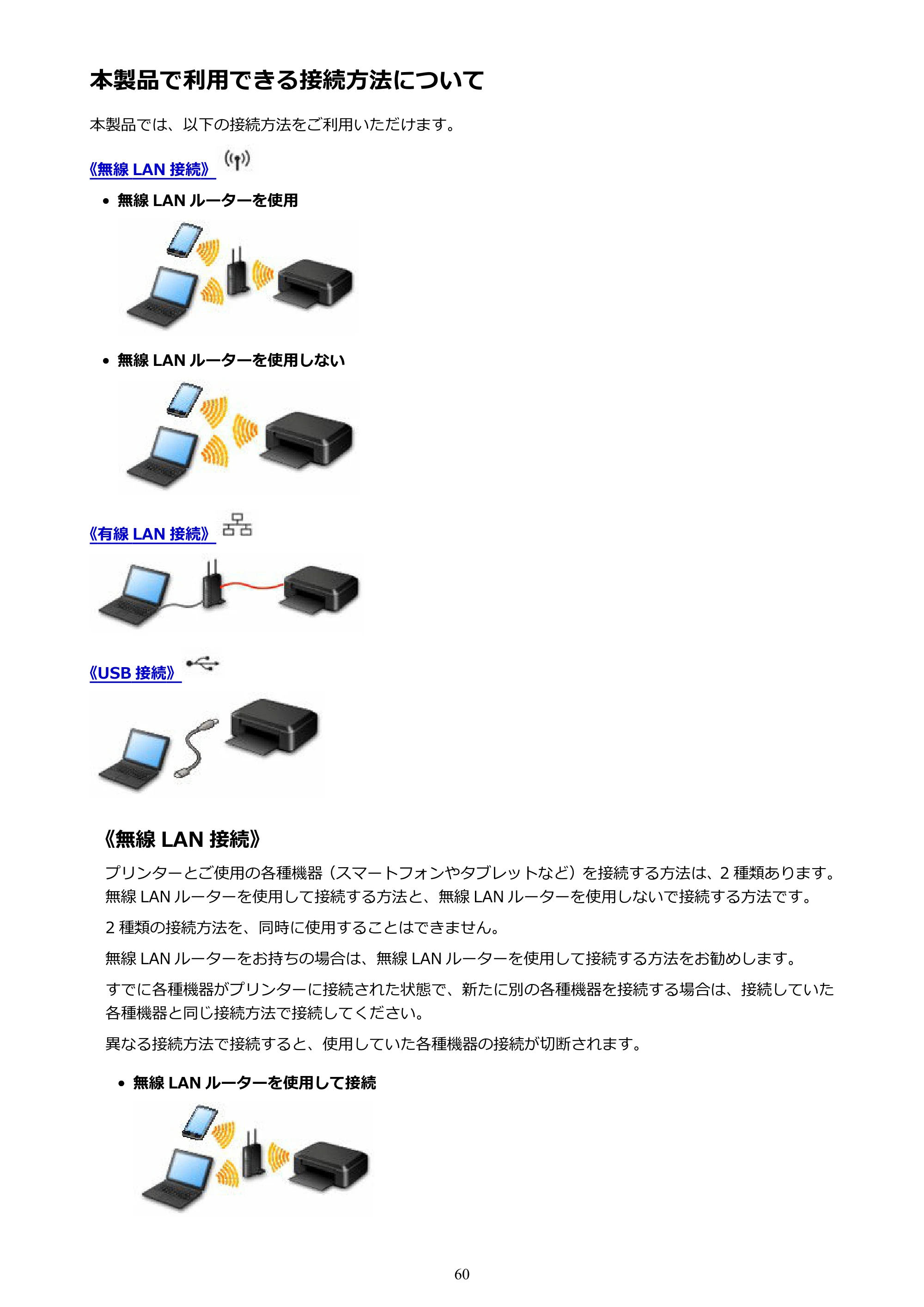 キヤノン MAXIFY MB5430 MB5430 （PDF） オンラインマニュアル - 取扱説明書 - （Windows） 2026年5月21日更新（PDF：17.4MB） — 本製品で利用できる接続方法について — 原本ページ — 60ページ