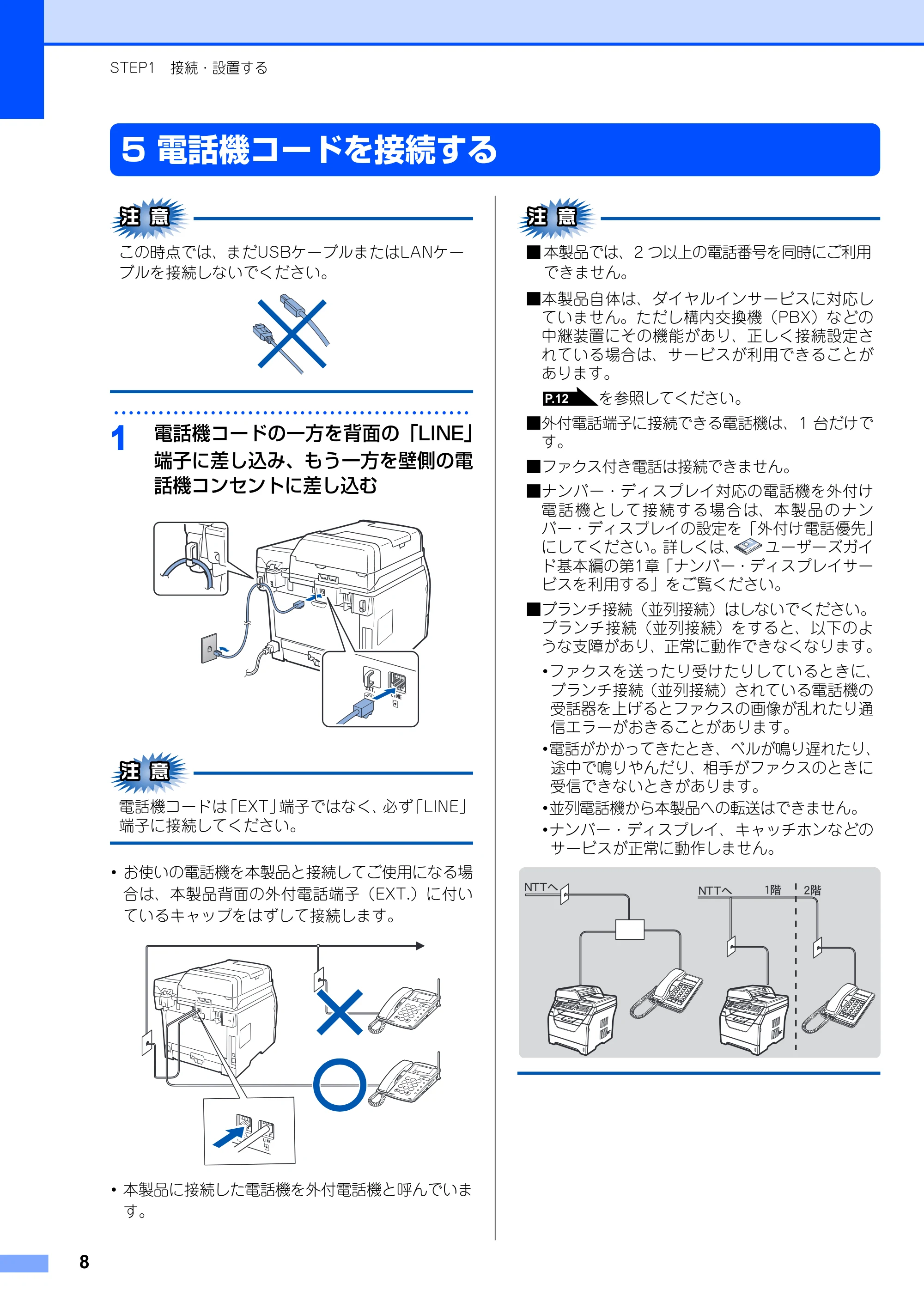 ブラザー MFC-8380DN かんたん設置ガイド — 電話機コードを接続する — 原本ページ — 10ページ