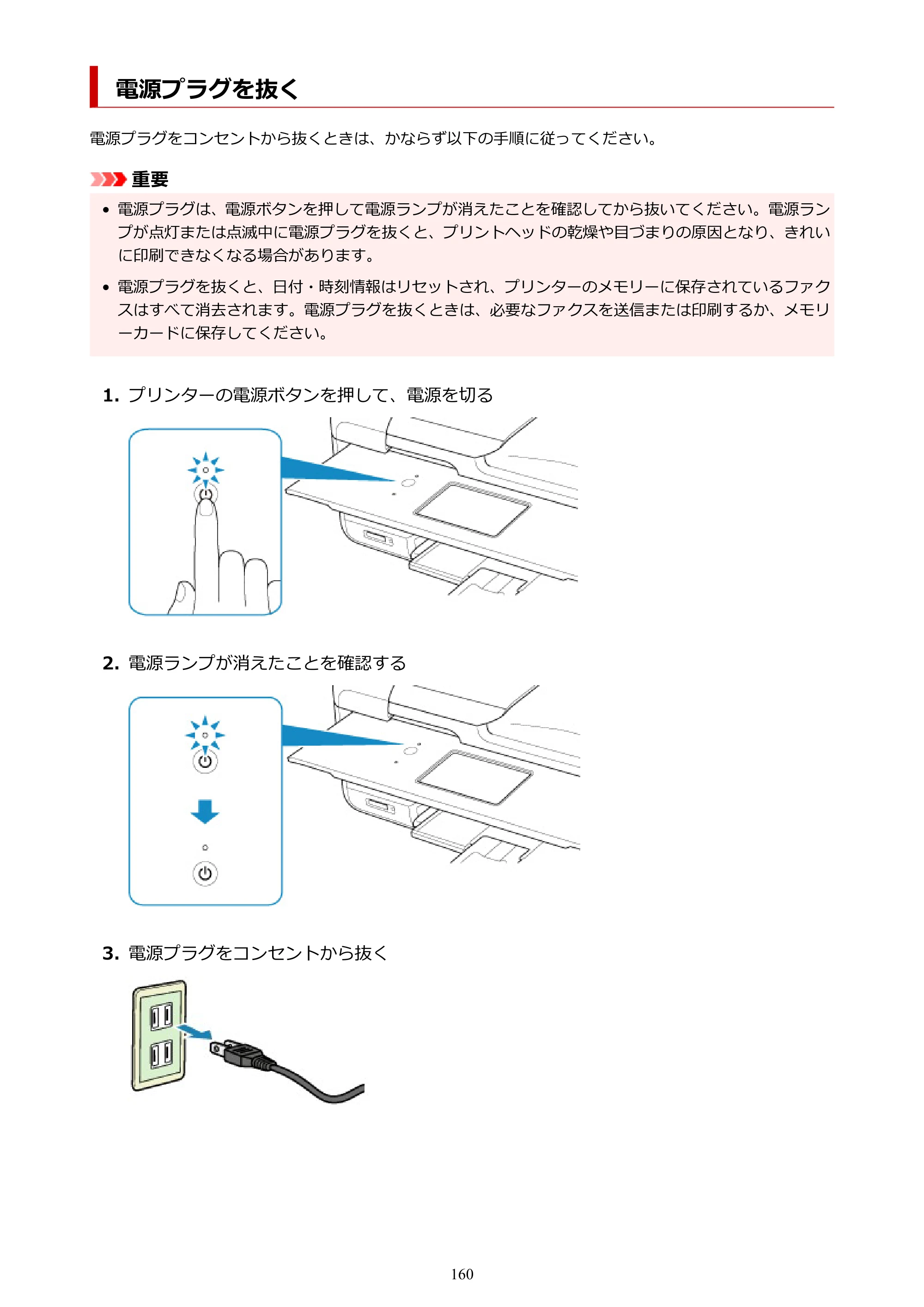 キヤノン TR8630/TR8630a オンラインマニュアル PDF版 （Windows版） 2021年4月27日掲載（PDF：16.0MB） — 電源プラグを抜く — 原本ページ — 160ページ