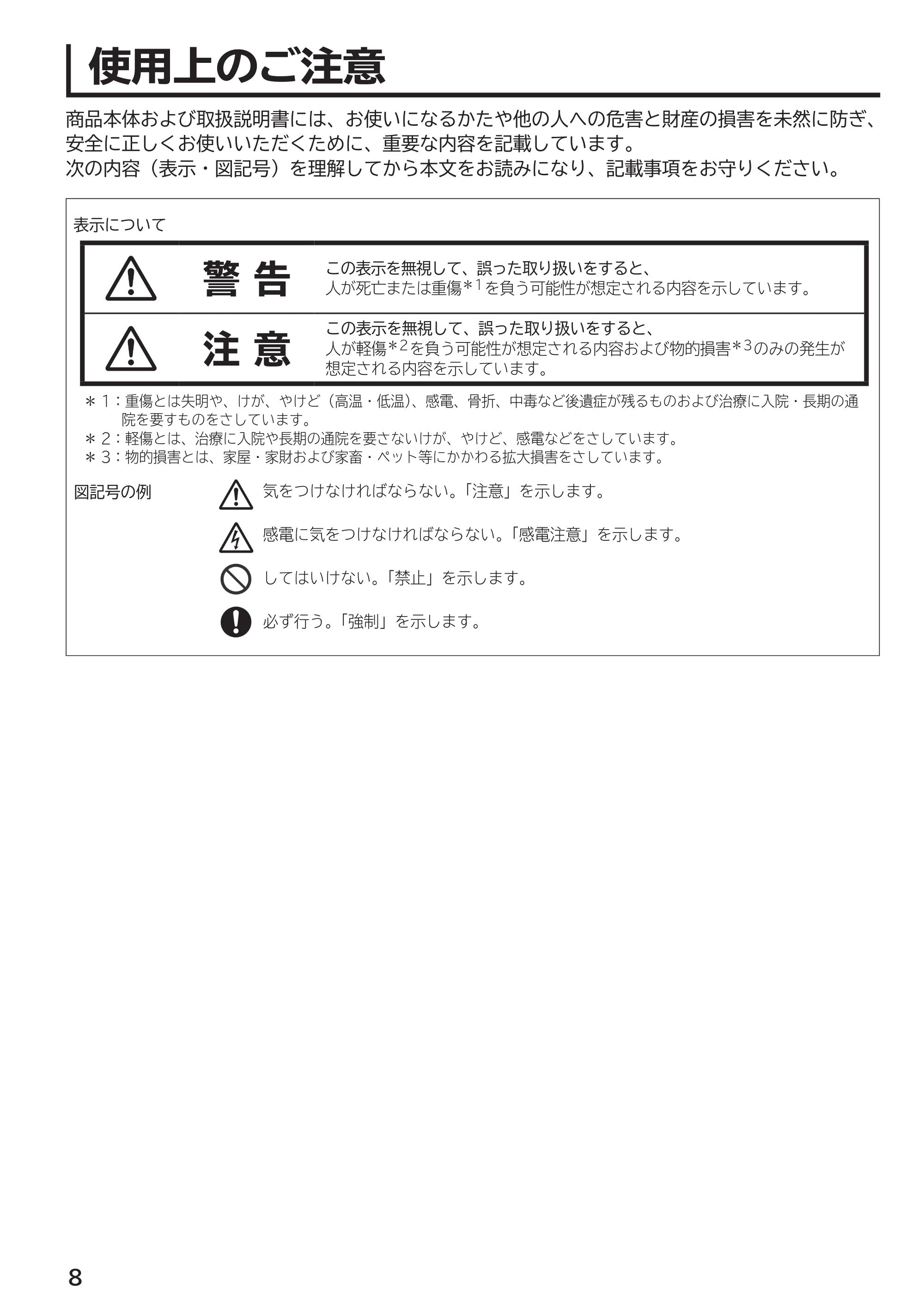 日立 L55-G2 / L47-G2 取扱説明書 — 使用上のご注意 — 原本ページ — 8ページ