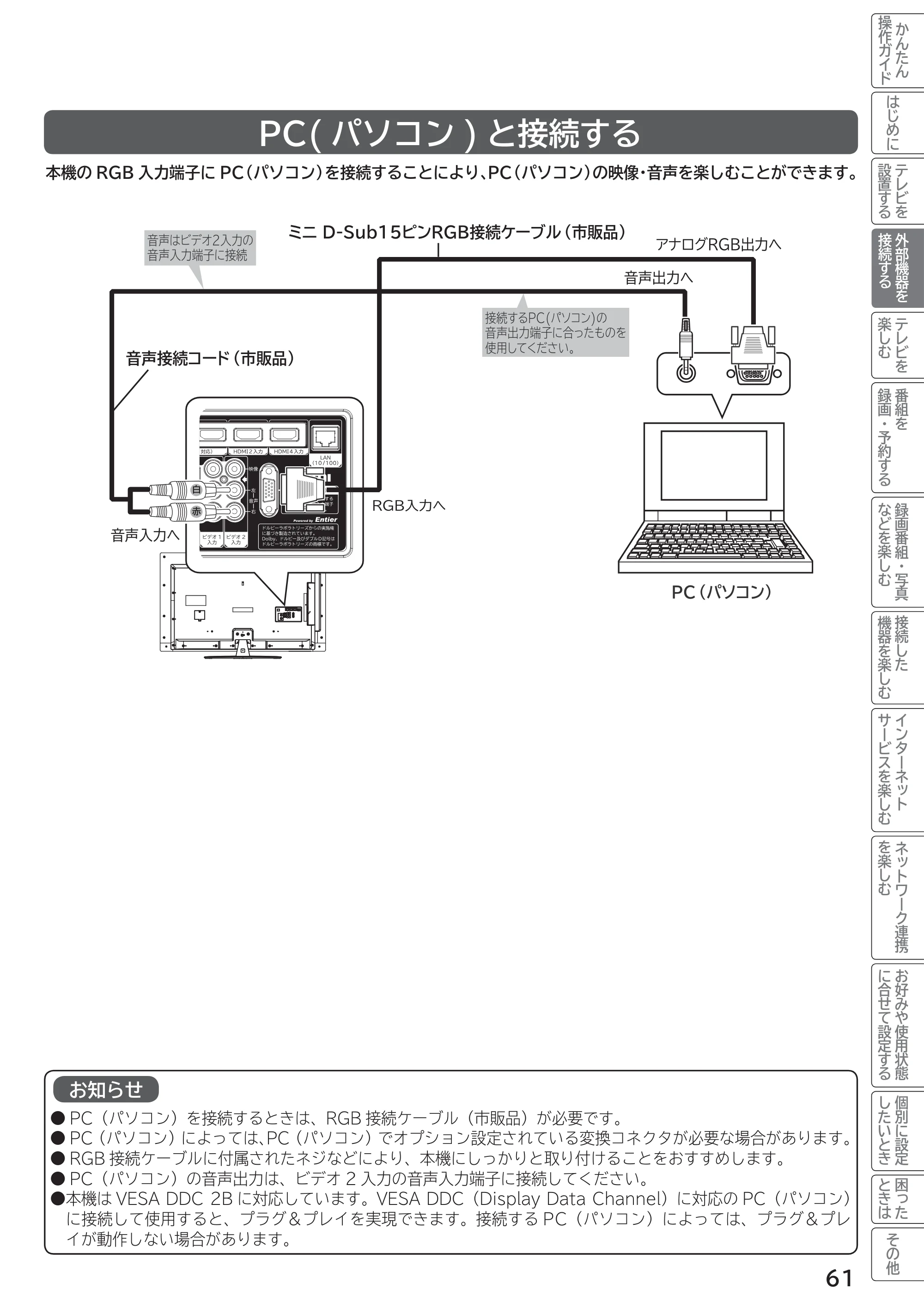 日立 L55-G2 / L47-G2 取扱説明書 — PC( パソコン) と接続する — 原本ページ — 61ページ