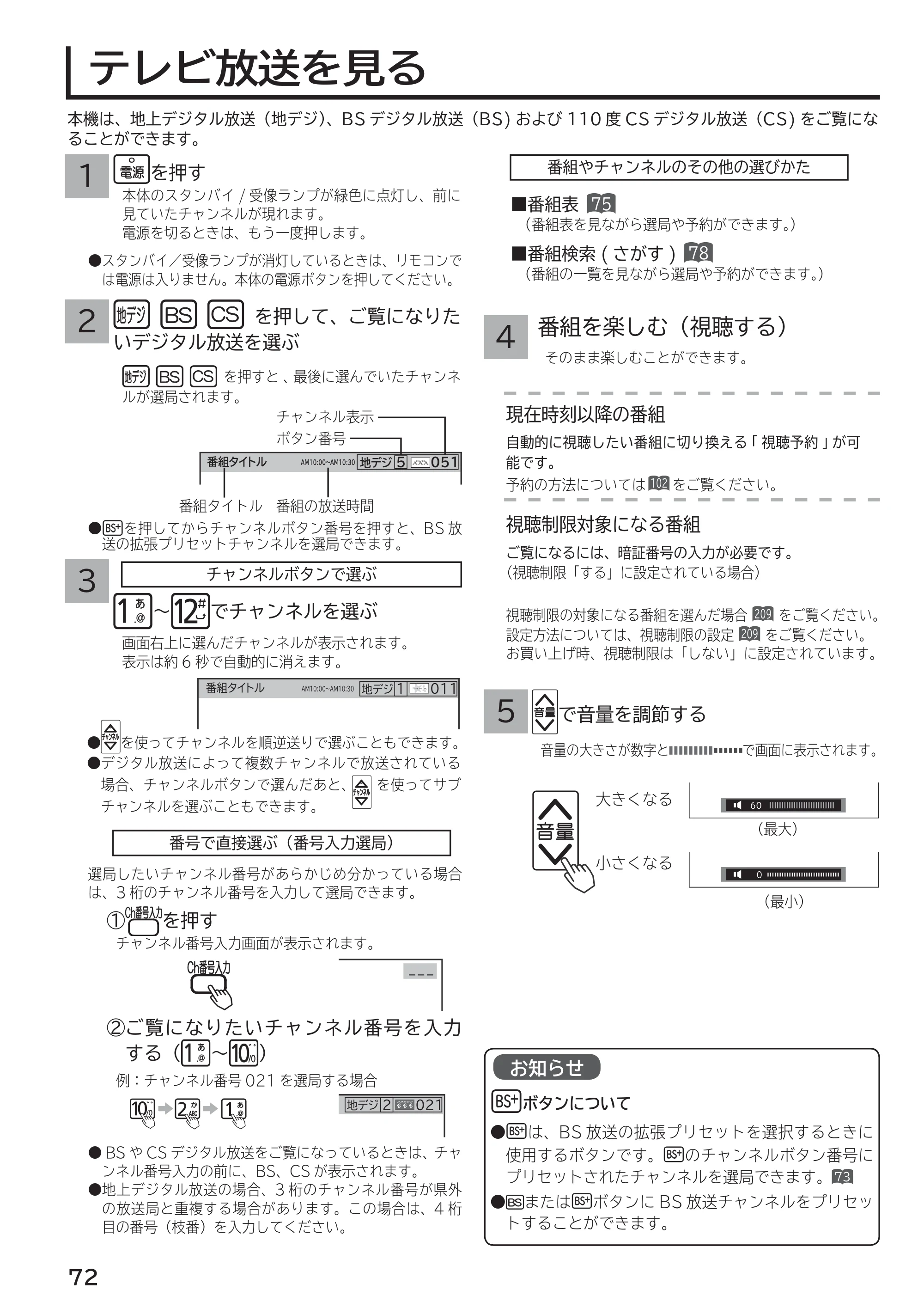 日立 L55-G2 / L47-G2 取扱説明書 — テレビ放送を見る — 原本ページ — 72ページ