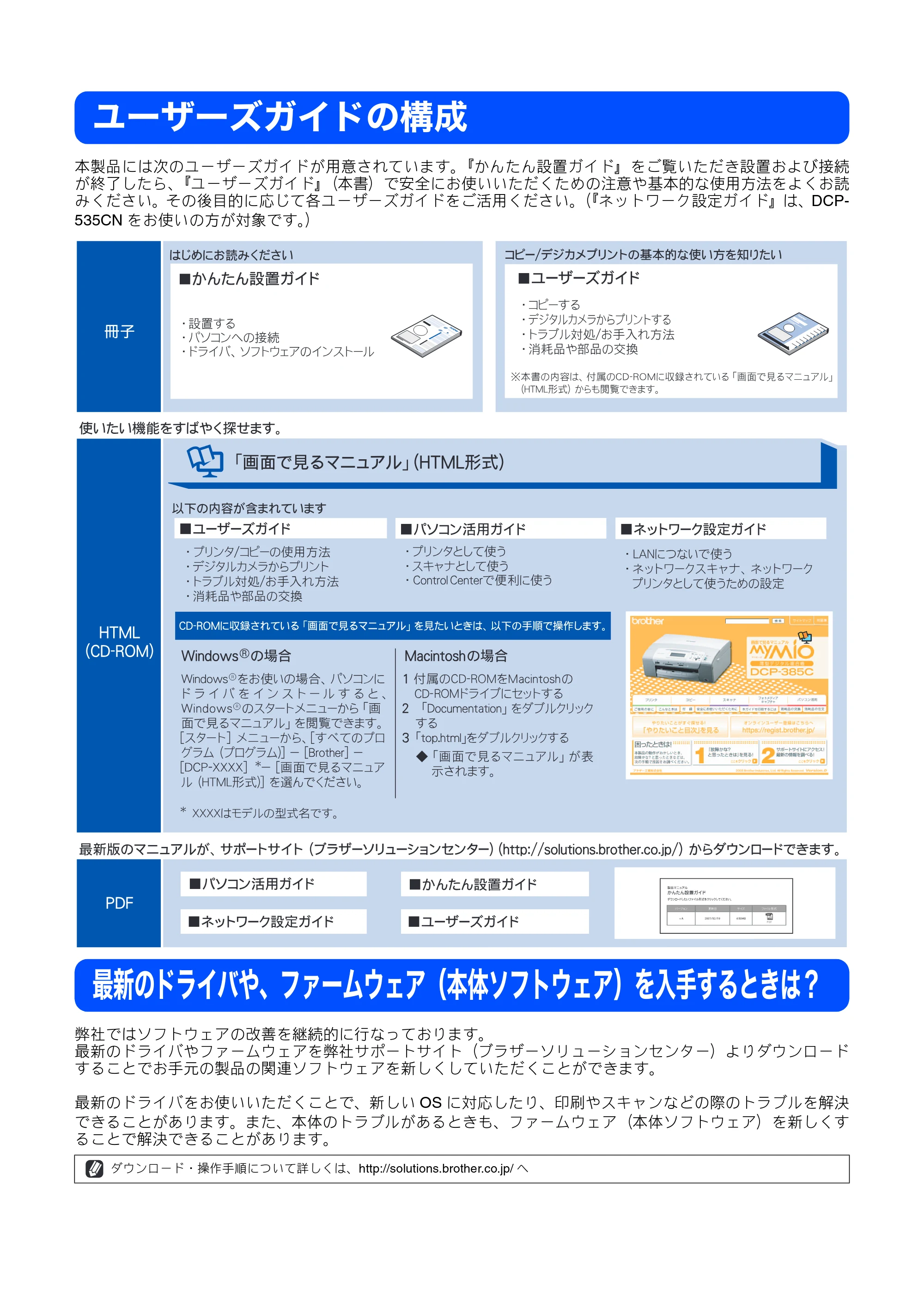 ブラザー DCP-385C / DCP-535CN 取扱説明書（本体） — ユーザーズガイドの構成 — 原本ページ — 2ページ