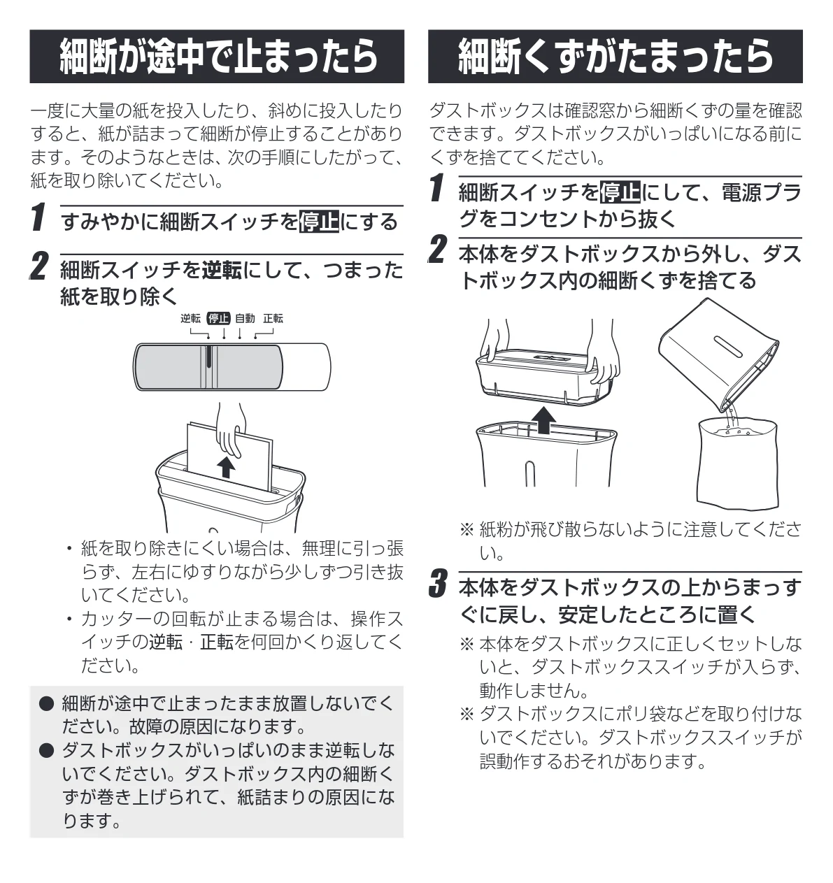 アイリスオーヤマ KP8GC-W 取扱説明書 — 細断が途中で止まったら 細断くずがたまったら — 図版 8-1 — 8ページ