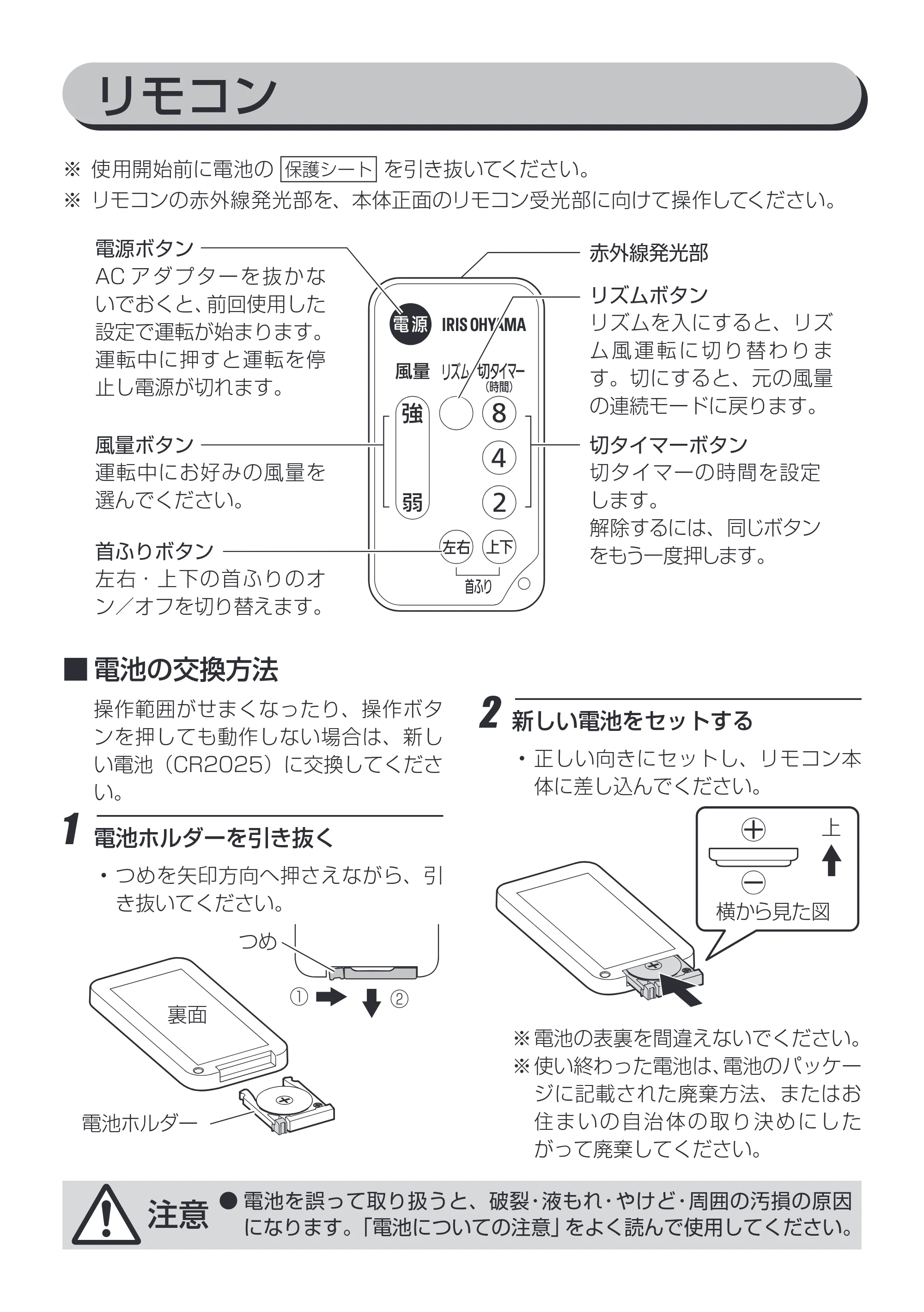 アイリスオーヤマ PCF-SDS15T 取扱説明書 — リモコン — 原本ページ — 9ページ