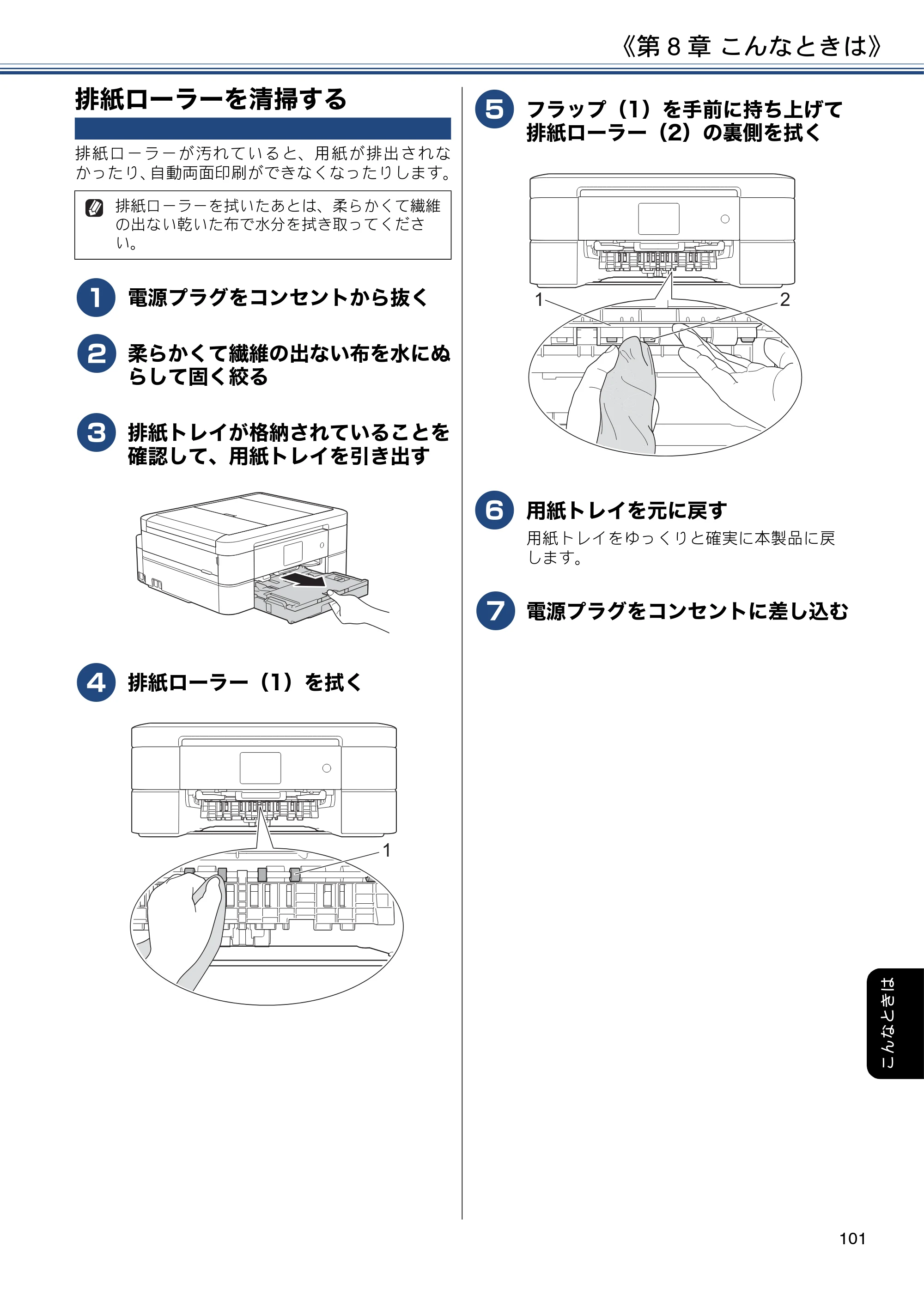 ブラザー DCP-J582N / DCP-J981N / DCP-J982N-B/W ユーザーズガイド ～応用編～ — 排紙ローラーを清掃する — 原本ページ — 101ページ