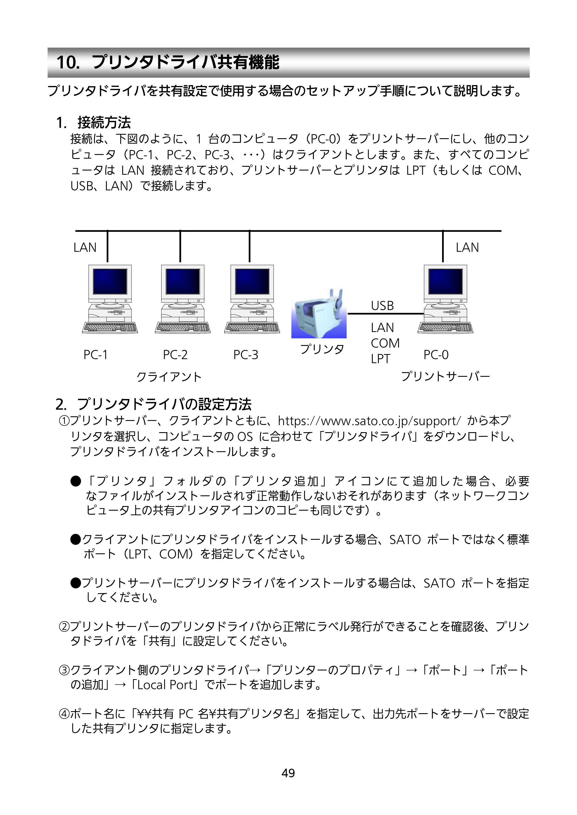 サトー RT308R セットアップガイド（第5版） — 10．プリンタドライバ共有機能 — 原本ページ — 50ページ
