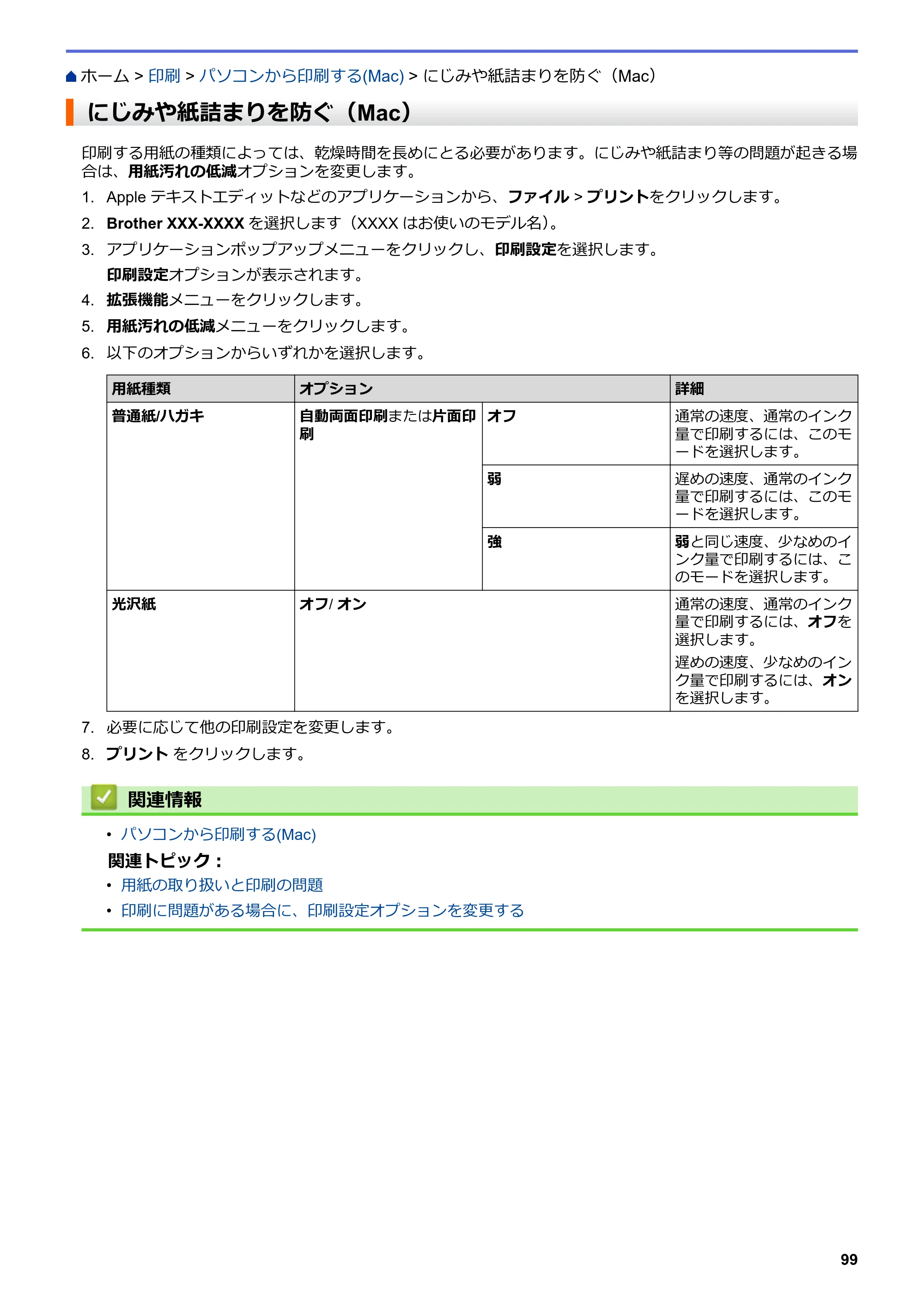 ブラザー MFC-J6583CDW / MFC-J6983CDW オンラインユーザーズガイド（印刷用） — にじみや紙詰まりを防ぐ（Mac） — 原本ページ — 106ページ