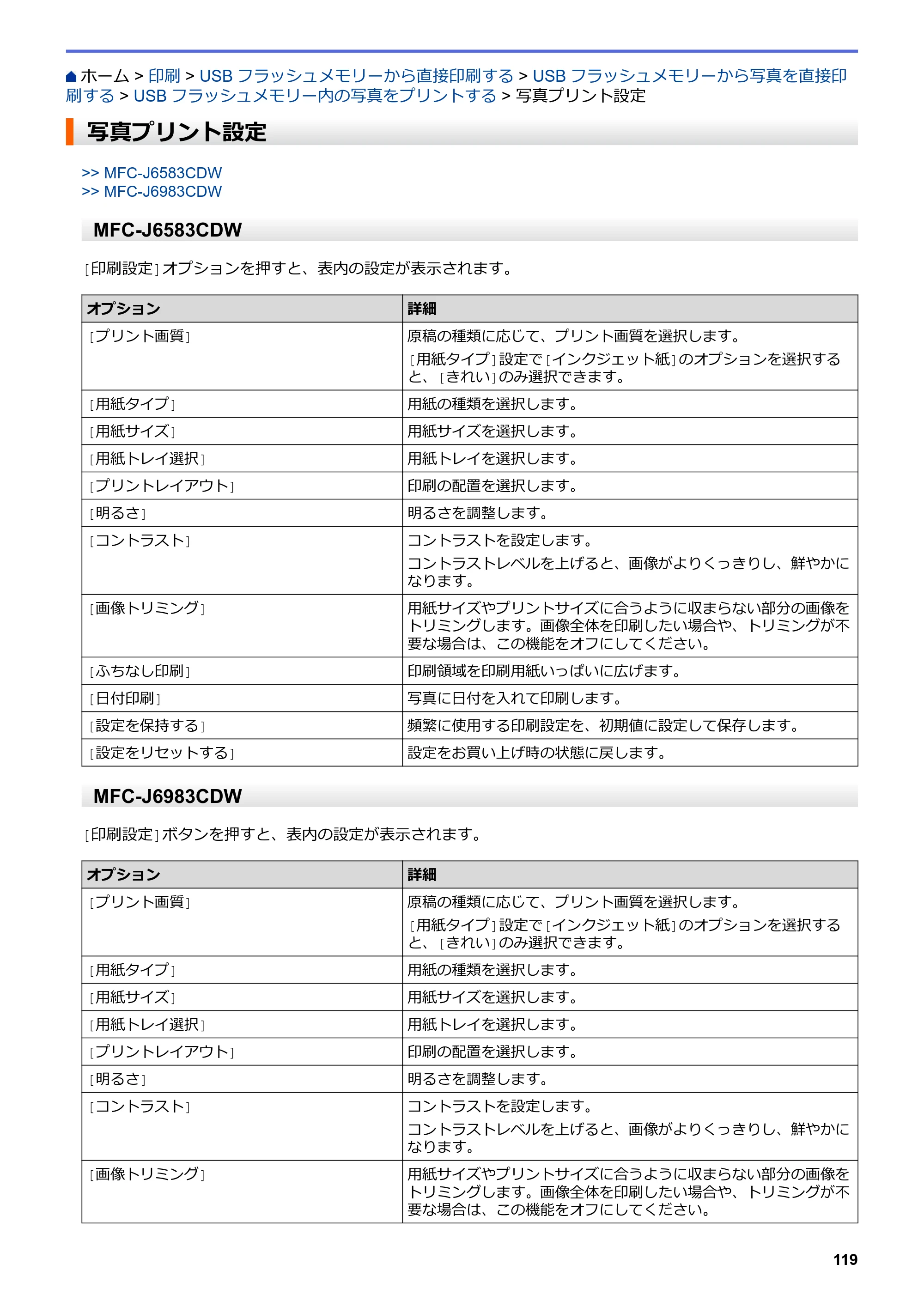 ブラザー MFC-J6583CDW / MFC-J6983CDW オンラインユーザーズガイド（印刷用） — 写真プリント設定 — 原本ページ — 126ページ