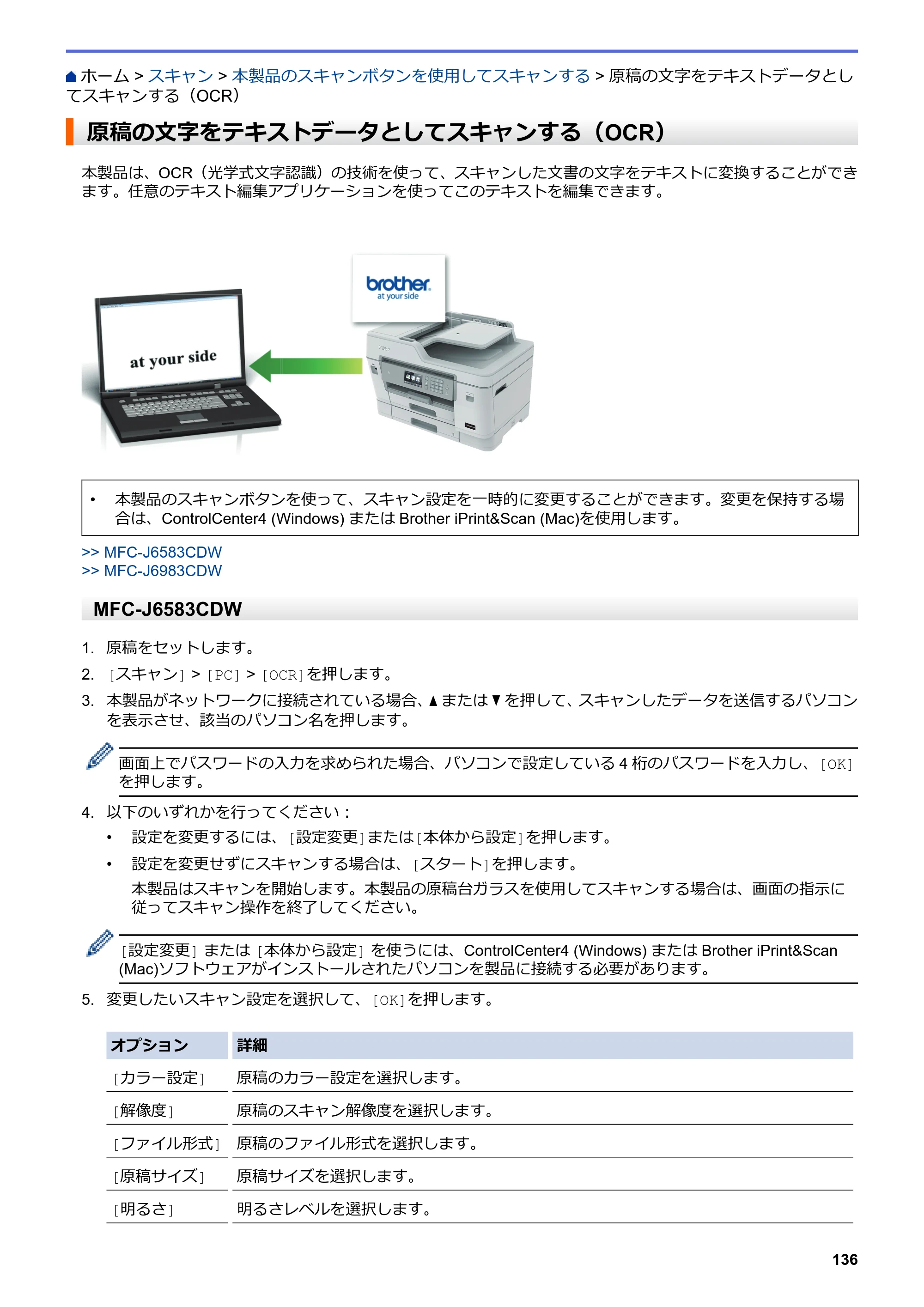 ブラザー MFC-J6583CDW / MFC-J6983CDW オンラインユーザーズガイド（印刷用） — 原稿の文字をテキストデータとしてスキャンする（OCR） — 原本ページ — 143ページ