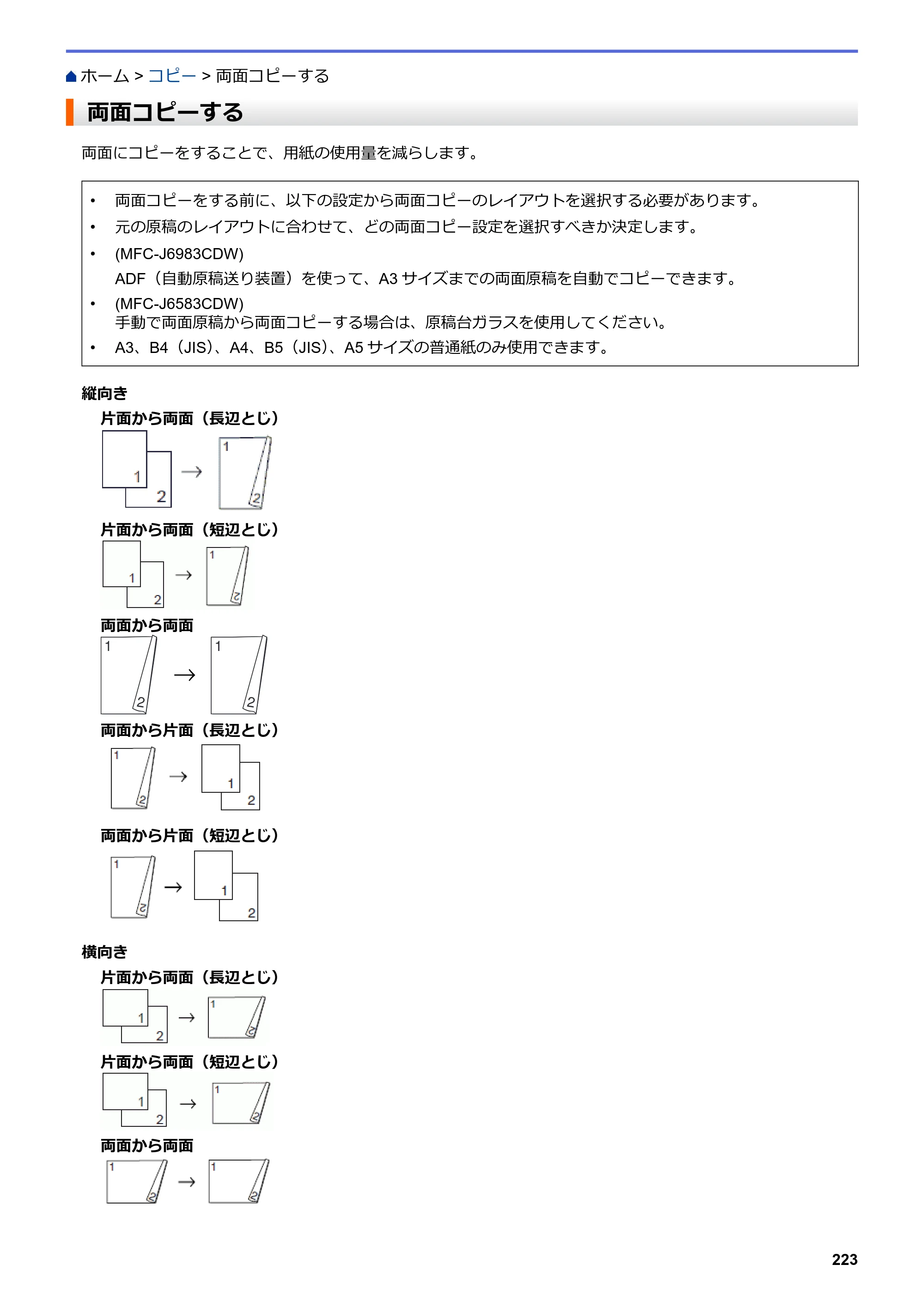 ブラザー MFC-J6583CDW / MFC-J6983CDW オンラインユーザーズガイド（印刷用） — 両面コピーする — 原本ページ — 230ページ