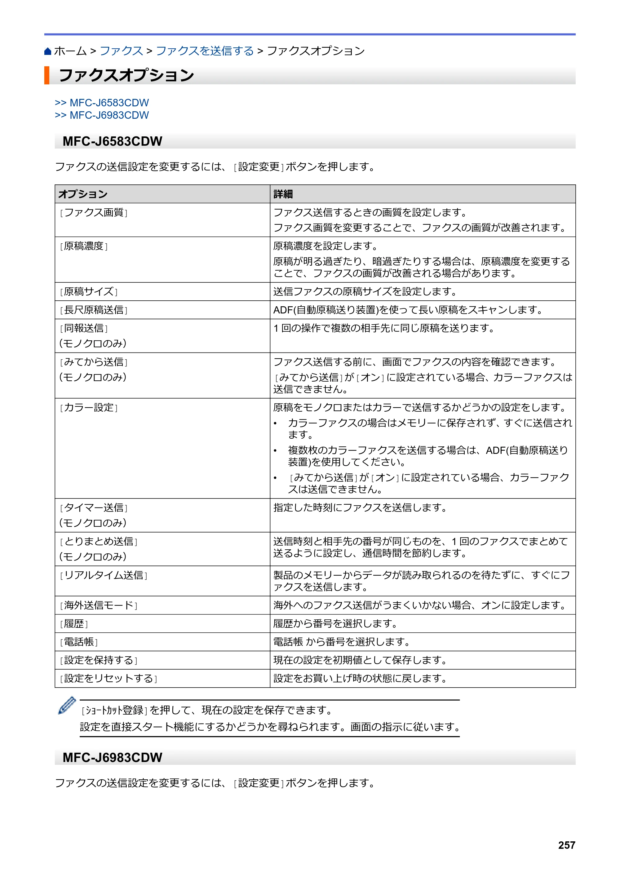 ブラザー MFC-J6583CDW / MFC-J6983CDW オンラインユーザーズガイド（印刷用） — ファクスオプション — 原本ページ — 264ページ