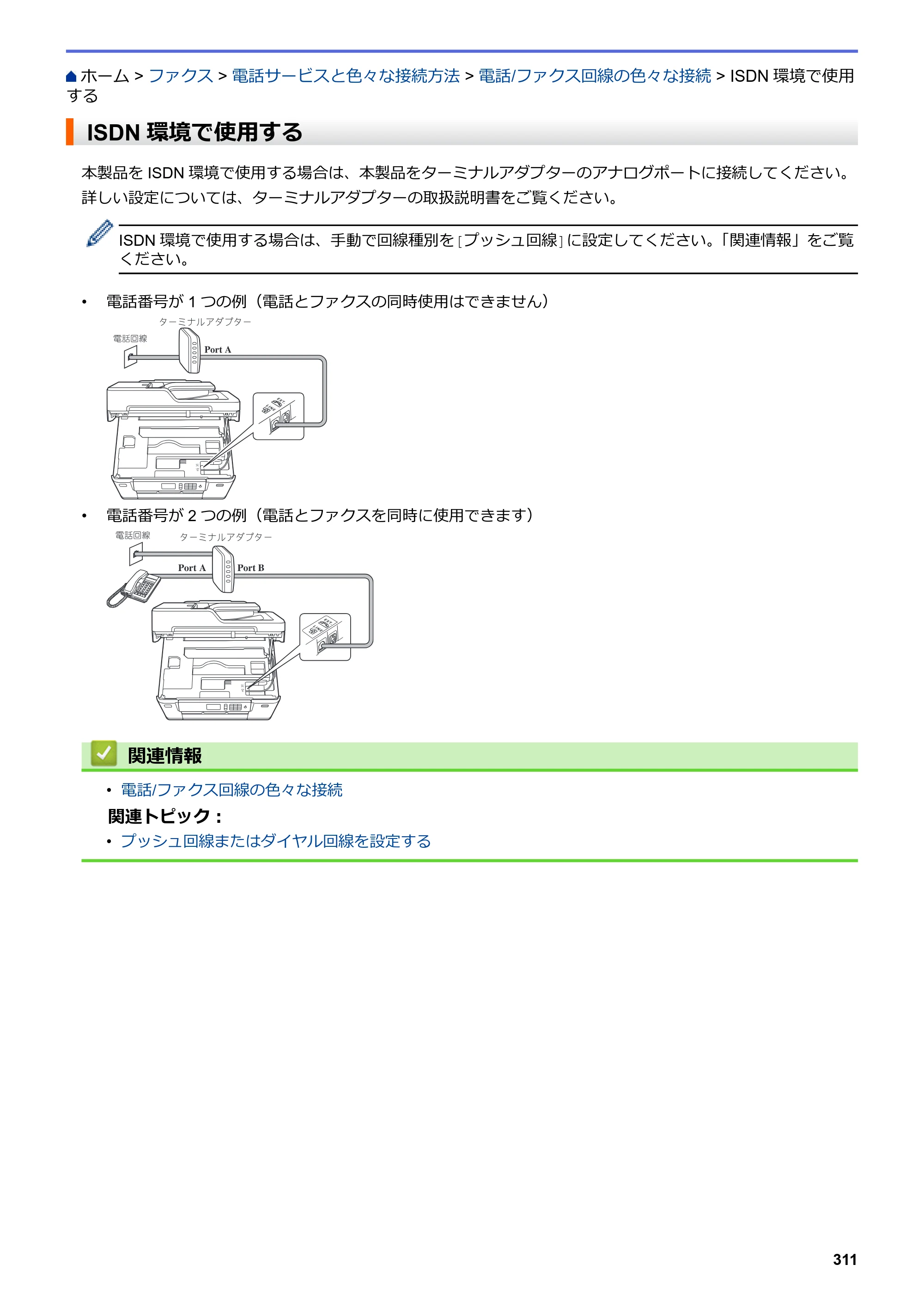 ブラザー MFC-J6583CDW / MFC-J6983CDW オンラインユーザーズガイド（印刷用） — ISDN環境で使用する — 原本ページ — 318ページ