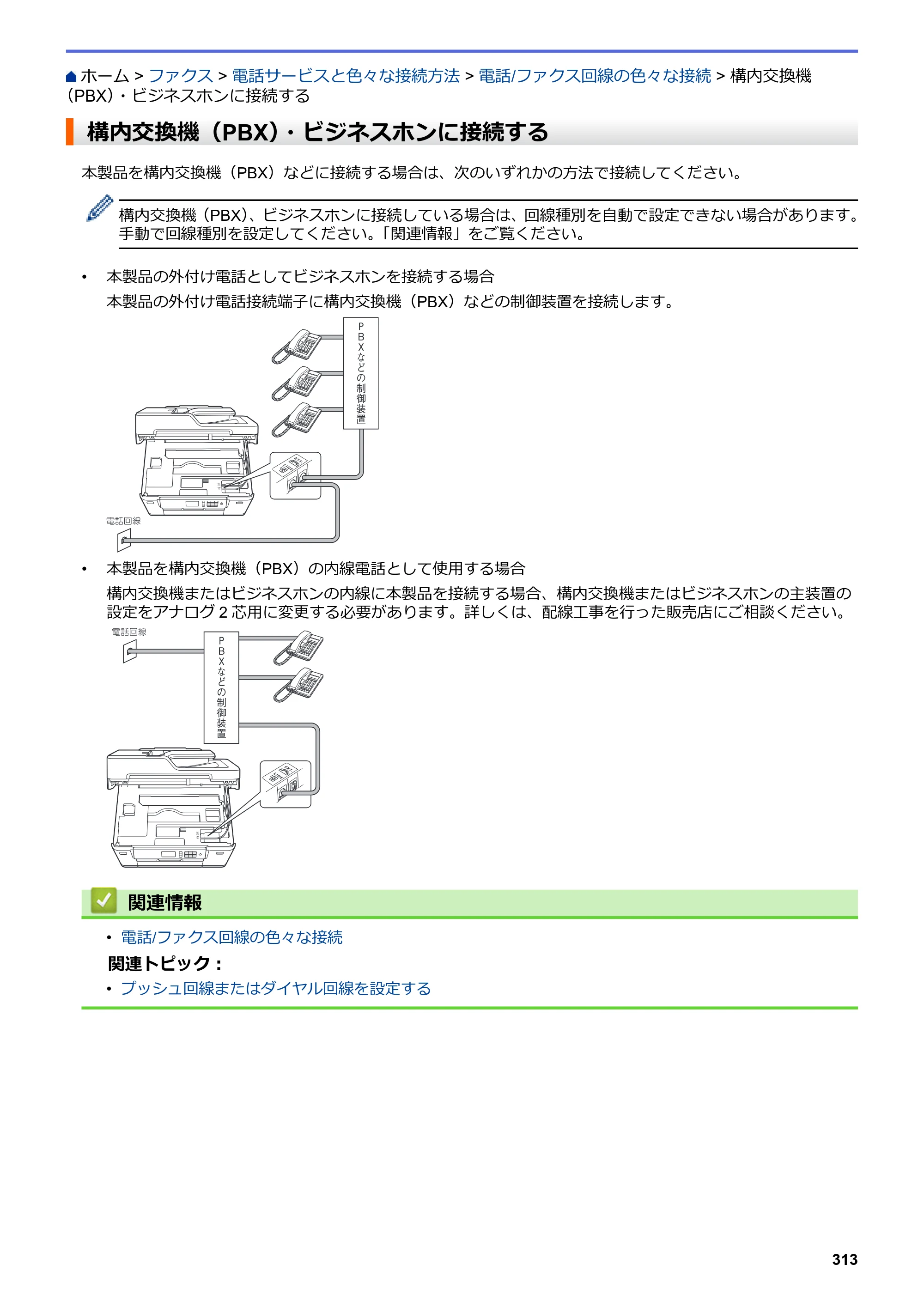 ブラザー MFC-J6583CDW / MFC-J6983CDW オンラインユーザーズガイド（印刷用） — 構内交換機（PBX）・ビジネスホンに接続する — 原本ページ — 320ページ