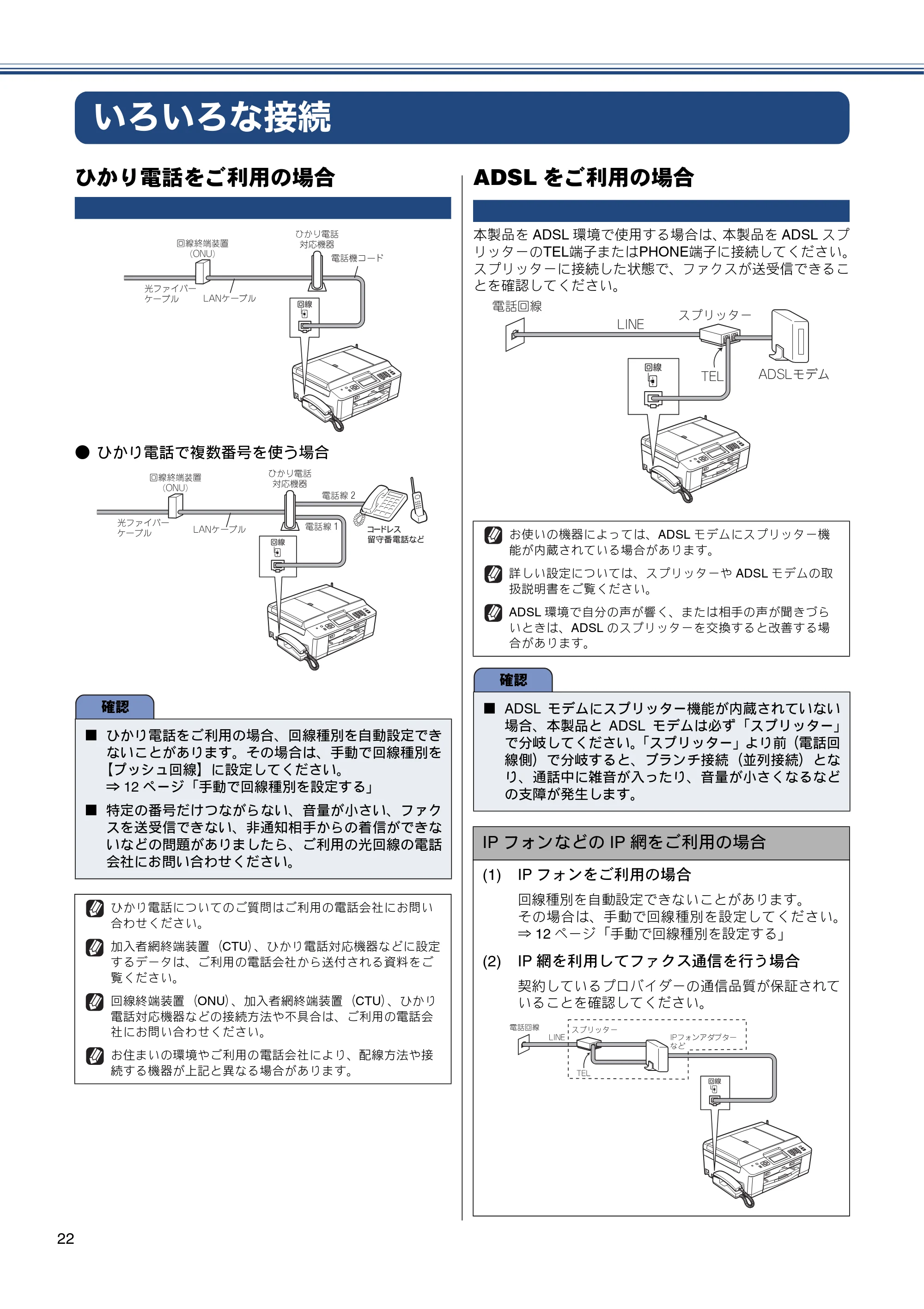 ブラザー MFC-J960DN-B/W, MFC-J960DWN-B/W かんたん設置ガイド — いろいろな接続 — 原本ページ — 24ページ