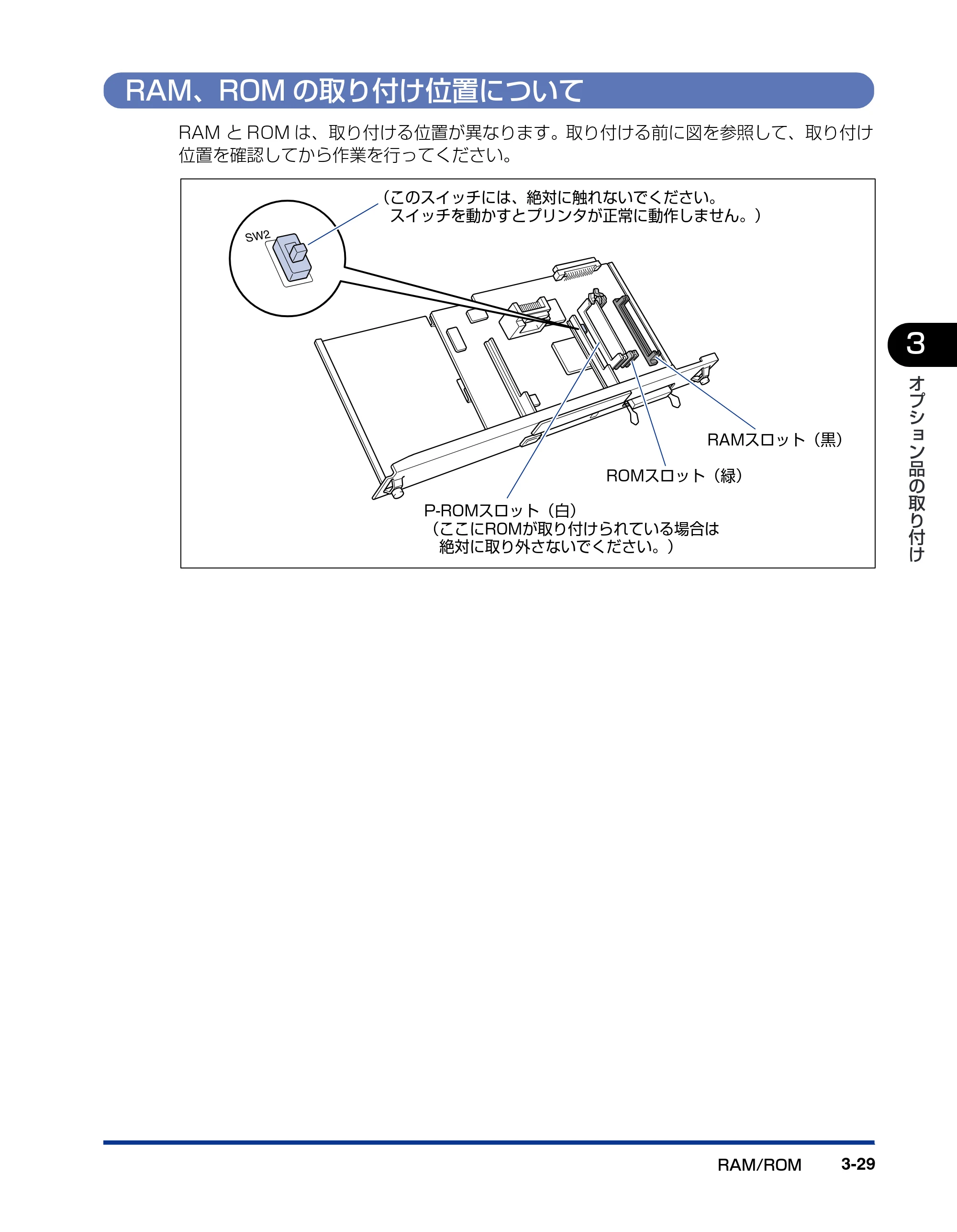 キヤノン LBP-1820/1620 設置ガイド 2006年5月25日更新 （PDF形式／3.57Mバイト） — RAM、ROMの取り付け位置について — 原本ページ — 101ページ