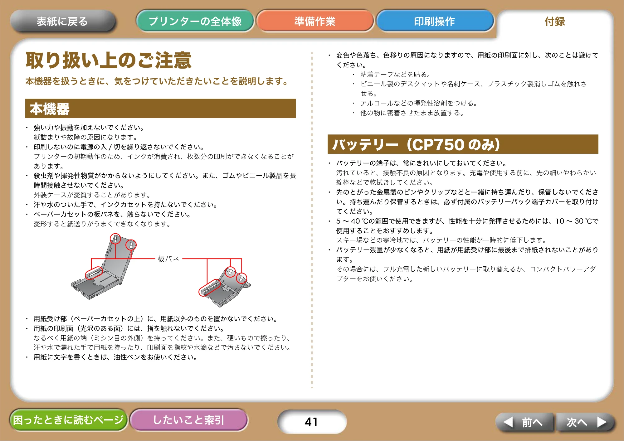 キヤノン SELPHY CP750/CP740 プリンターユーザーガイド （PDF形式／3.89Mバイト） — 取り扱い上のご注意 — 原本ページ — 41ページ