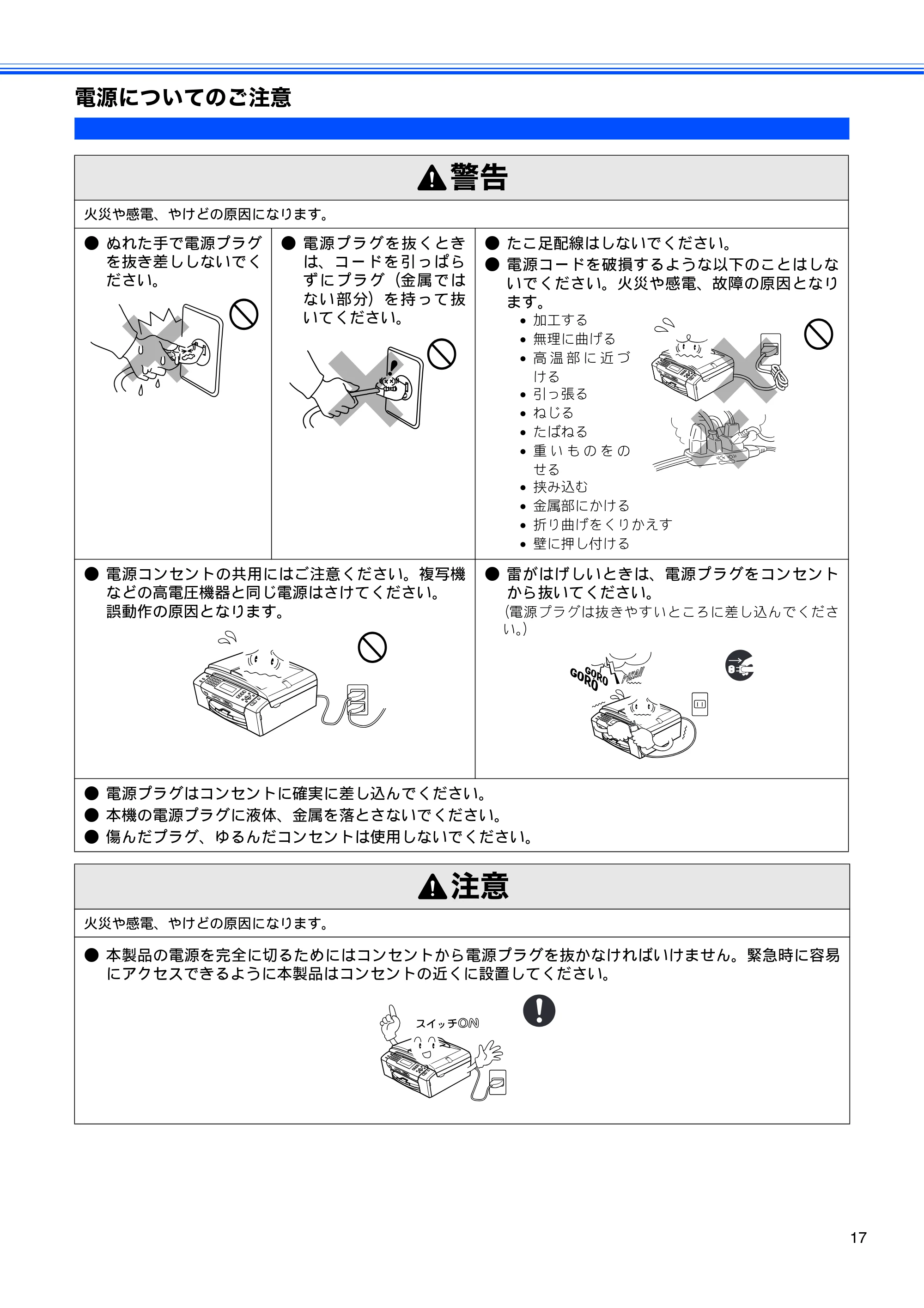 ブラザー MFC-490CN 取扱説明書（本体） — 電源についてのご注意 — 原本ページ — 19ページ
