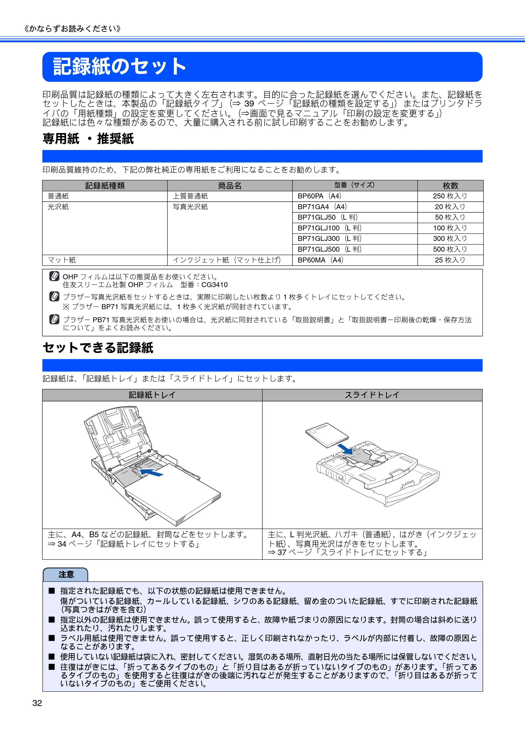 ブラザー MFC-490CN 取扱説明書（本体） — 記録紙のセット — 原本ページ — 34ページ