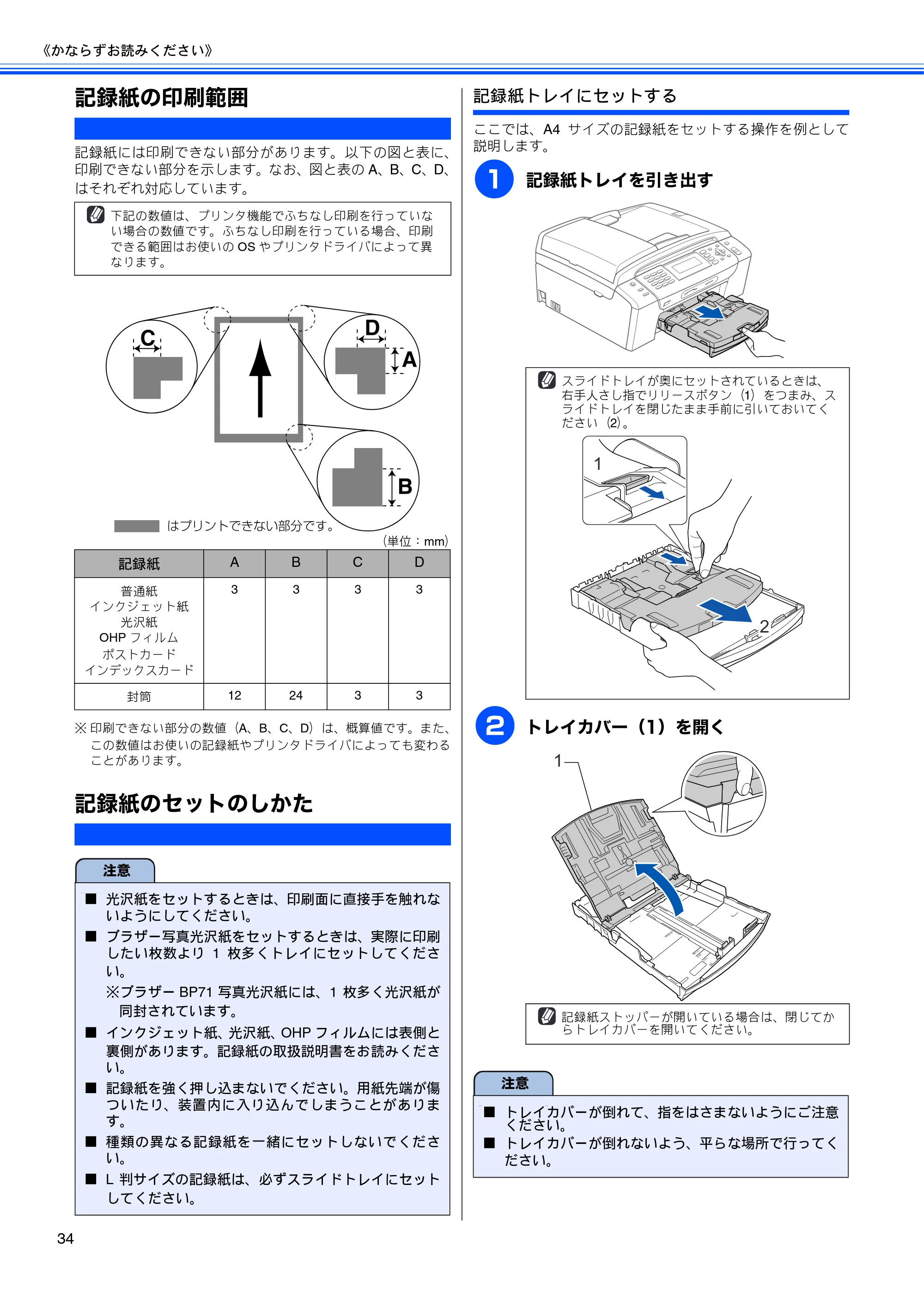 ブラザー MFC-490CN 取扱説明書（本体） — 記録紙の印刷範囲 — 原本ページ — 36ページ
