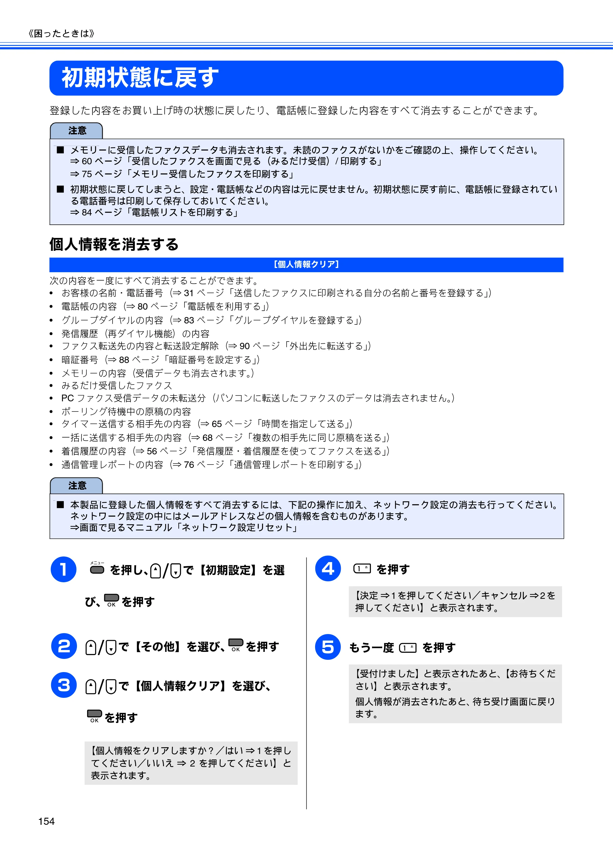 ブラザー MFC-490CN 取扱説明書（本体） — 初期状態に戻す — 原本ページ — 156ページ
