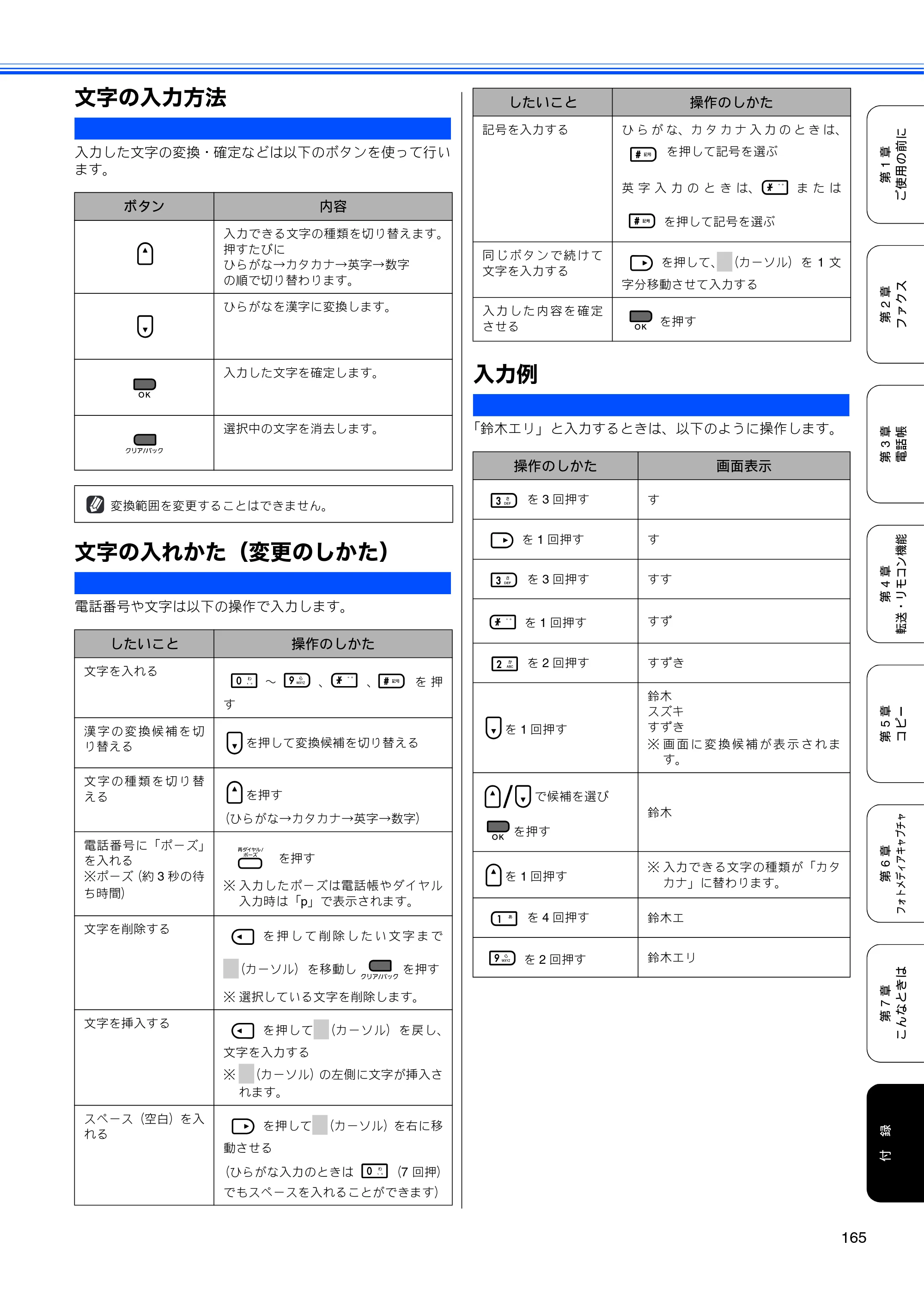 ブラザー MFC-490CN 取扱説明書（本体） — 文字の入力方法 — 原本ページ — 167ページ