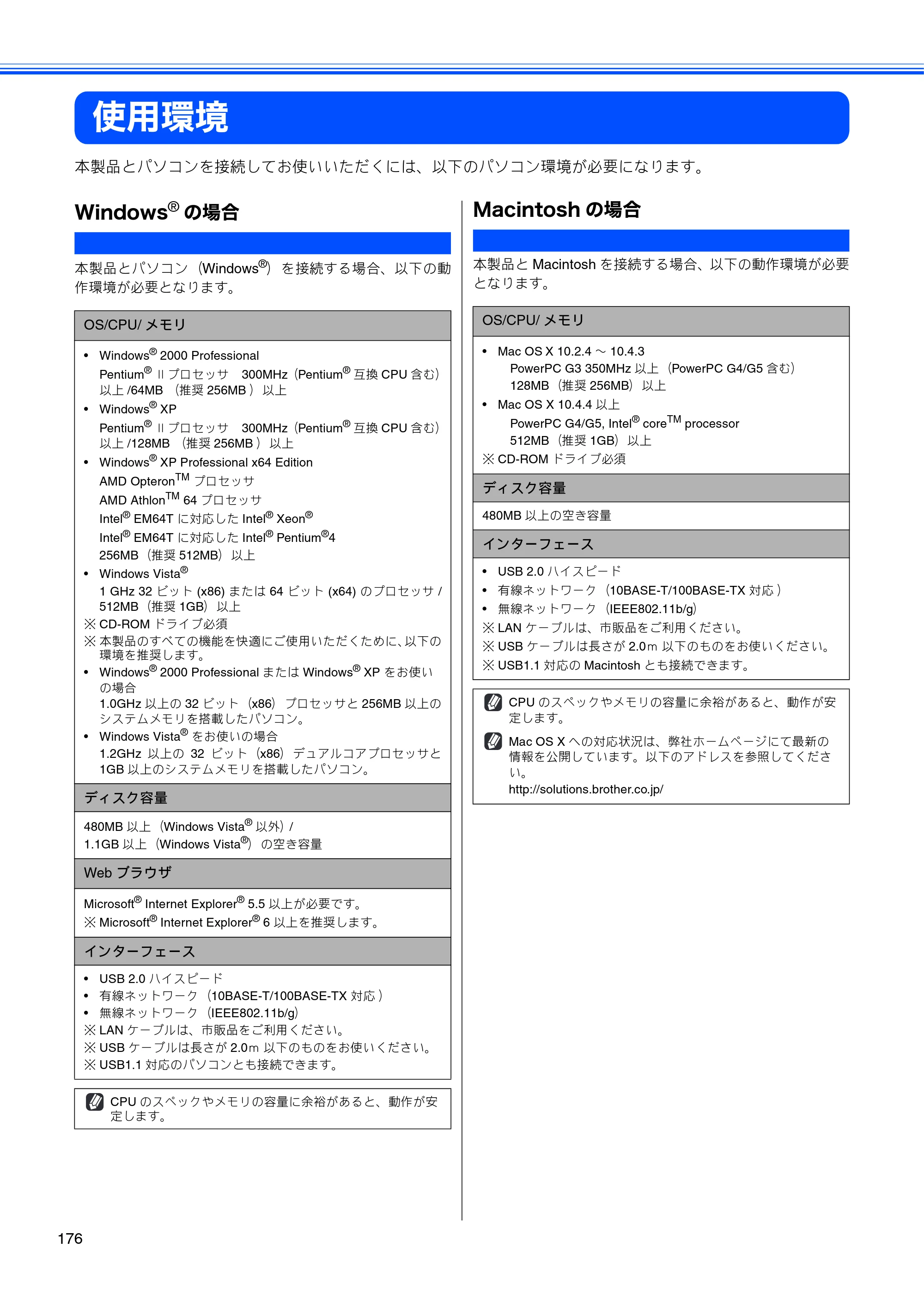 ブラザー MFC-490CN 取扱説明書（本体） — 使用環境 — 原本ページ — 178ページ