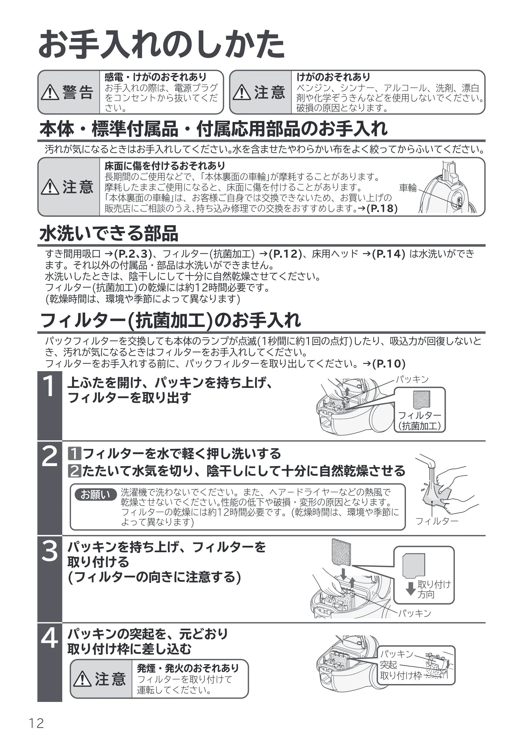 日立 CV-F500 取扱説明書 — お手入れのしかた — 図版 12-1 — 12ページ