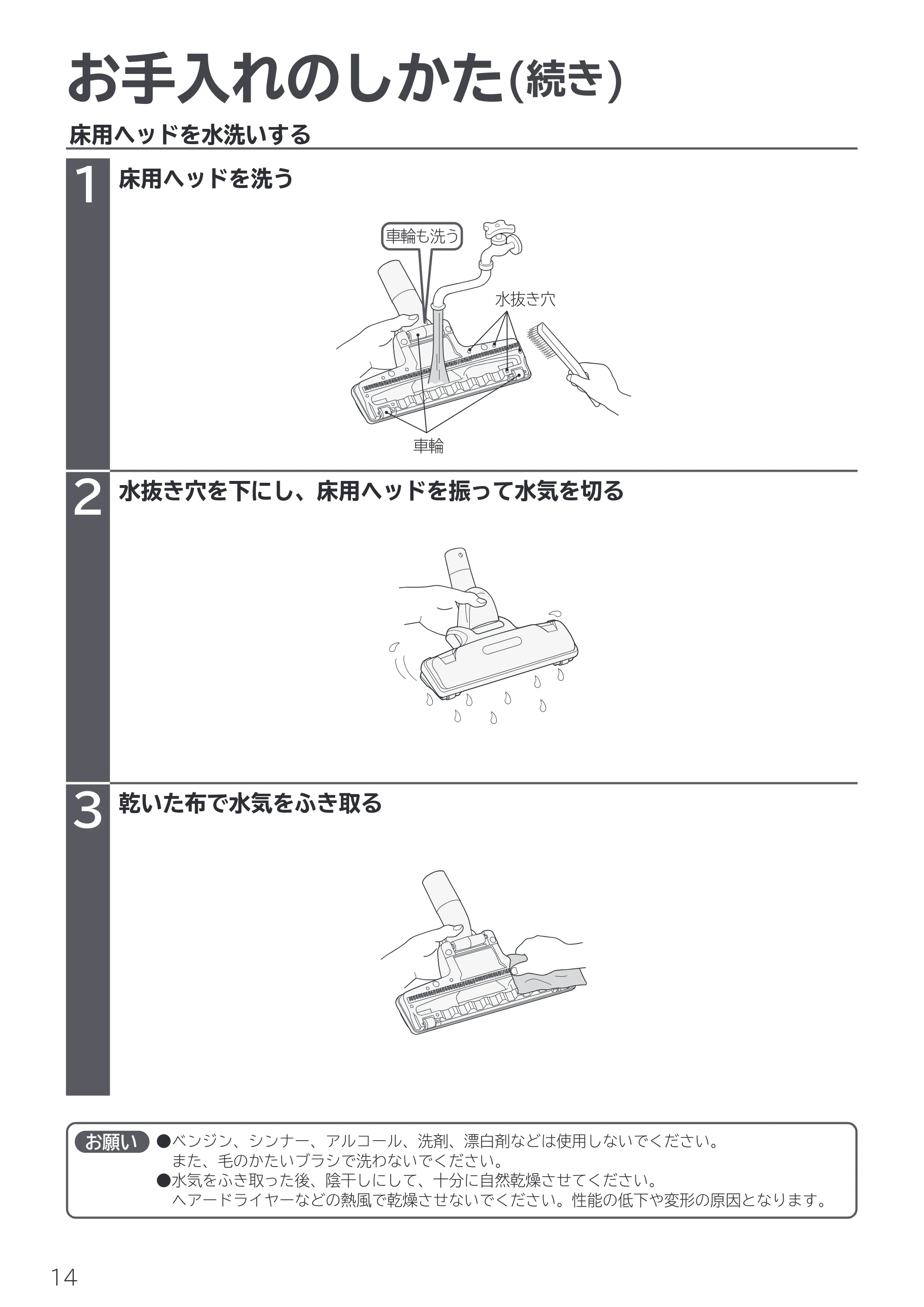日立 CV-F500 取扱説明書 — お手入れのしかた(続き) — 原本ページ — 14ページ