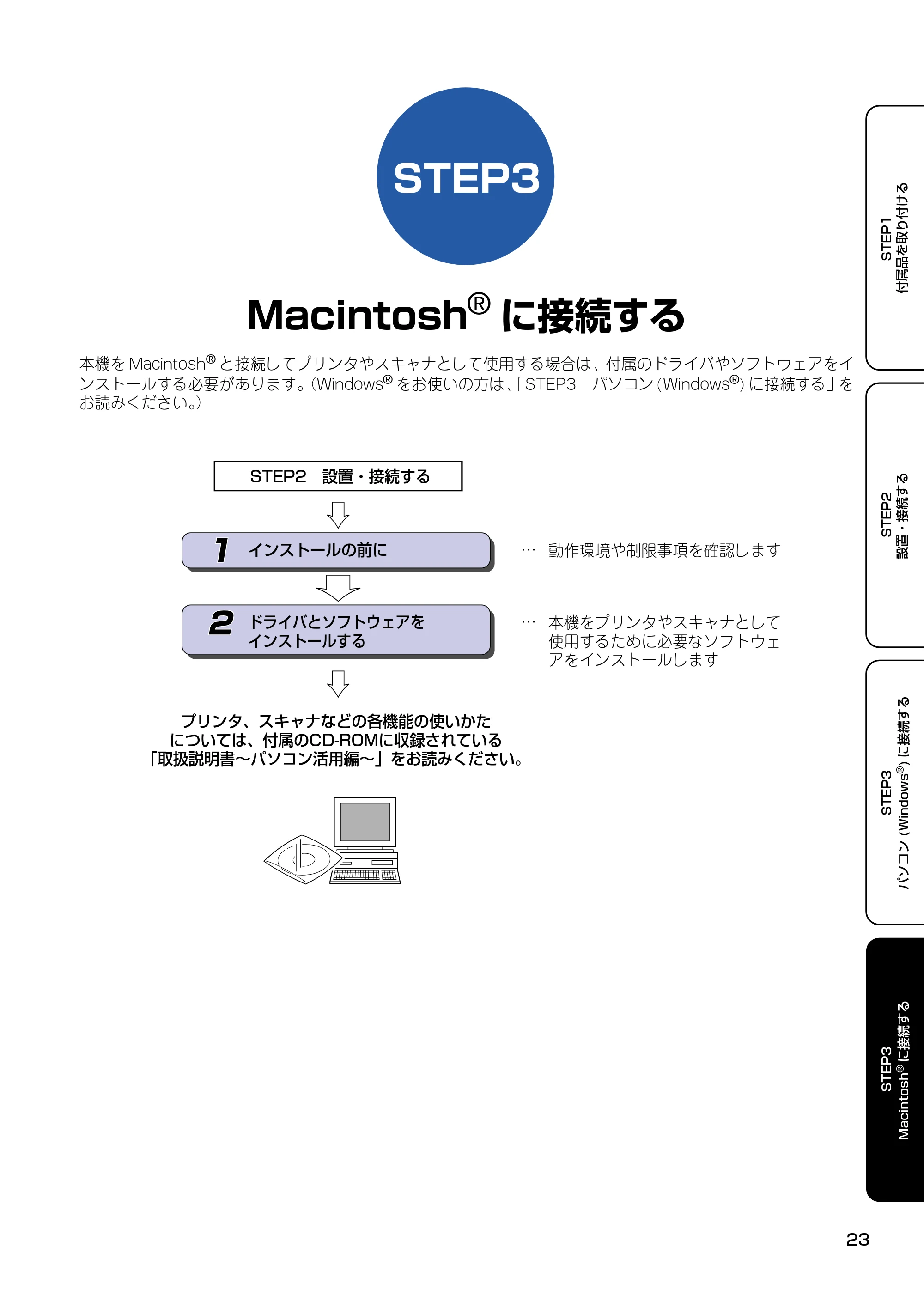 ブラザー DCP-110C かんたん設置ガイド — STEP3 MacintoshRに接続する — 原本ページ — 24ページ
