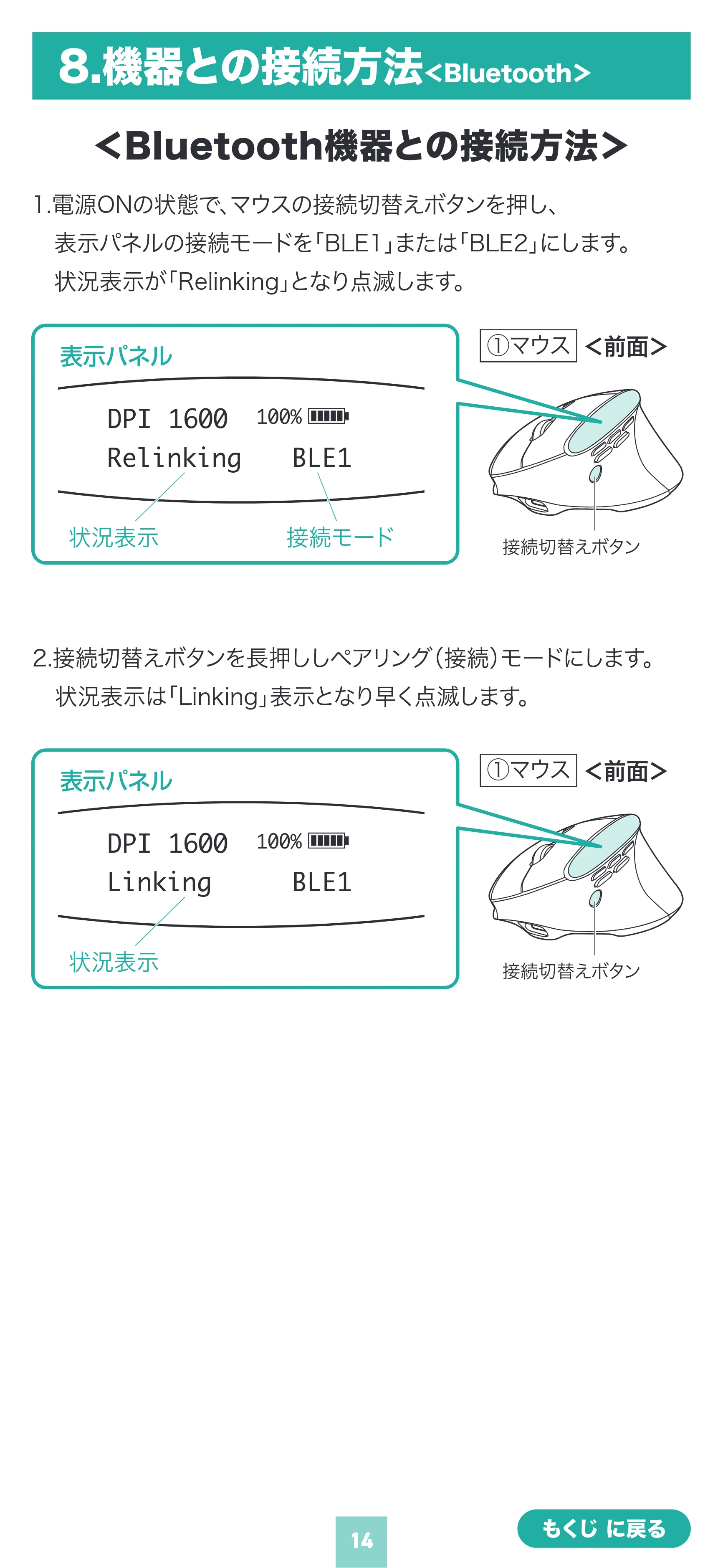サンワサプライ 400-MAWBS237BK 取扱説明書 — 8.機器との接続方法<Bluetooth> — 原本ページ — 14ページ