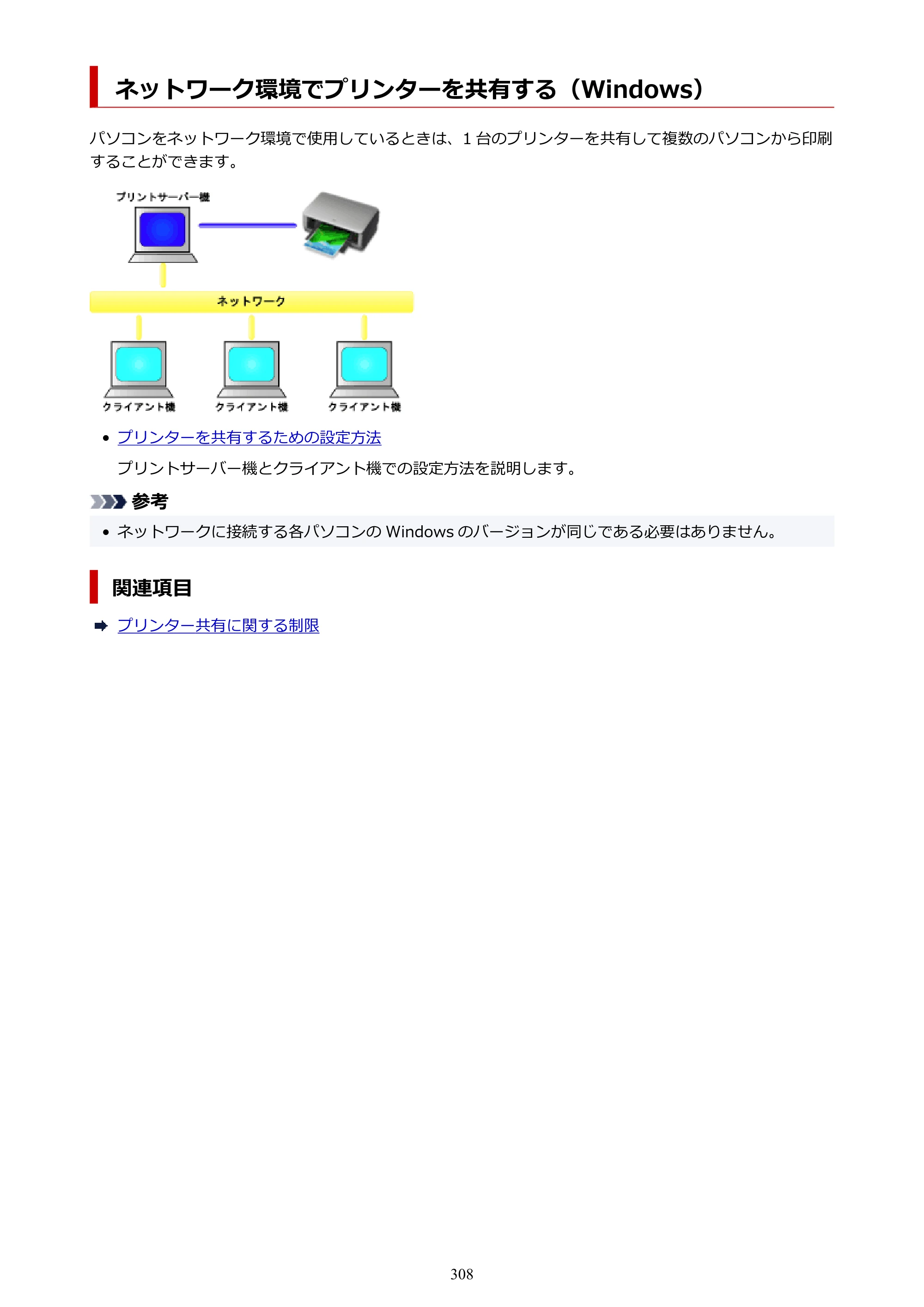 キヤノン GP-2000/GP-4000 GP-4000／GP-2000 （PDF） 電子マニュアル（Windows）2025年5月29日更新（PDF：10.3MB） — ネットワーク環境でプリンターを共有する（Windows） — 原本ページ — 308ページ