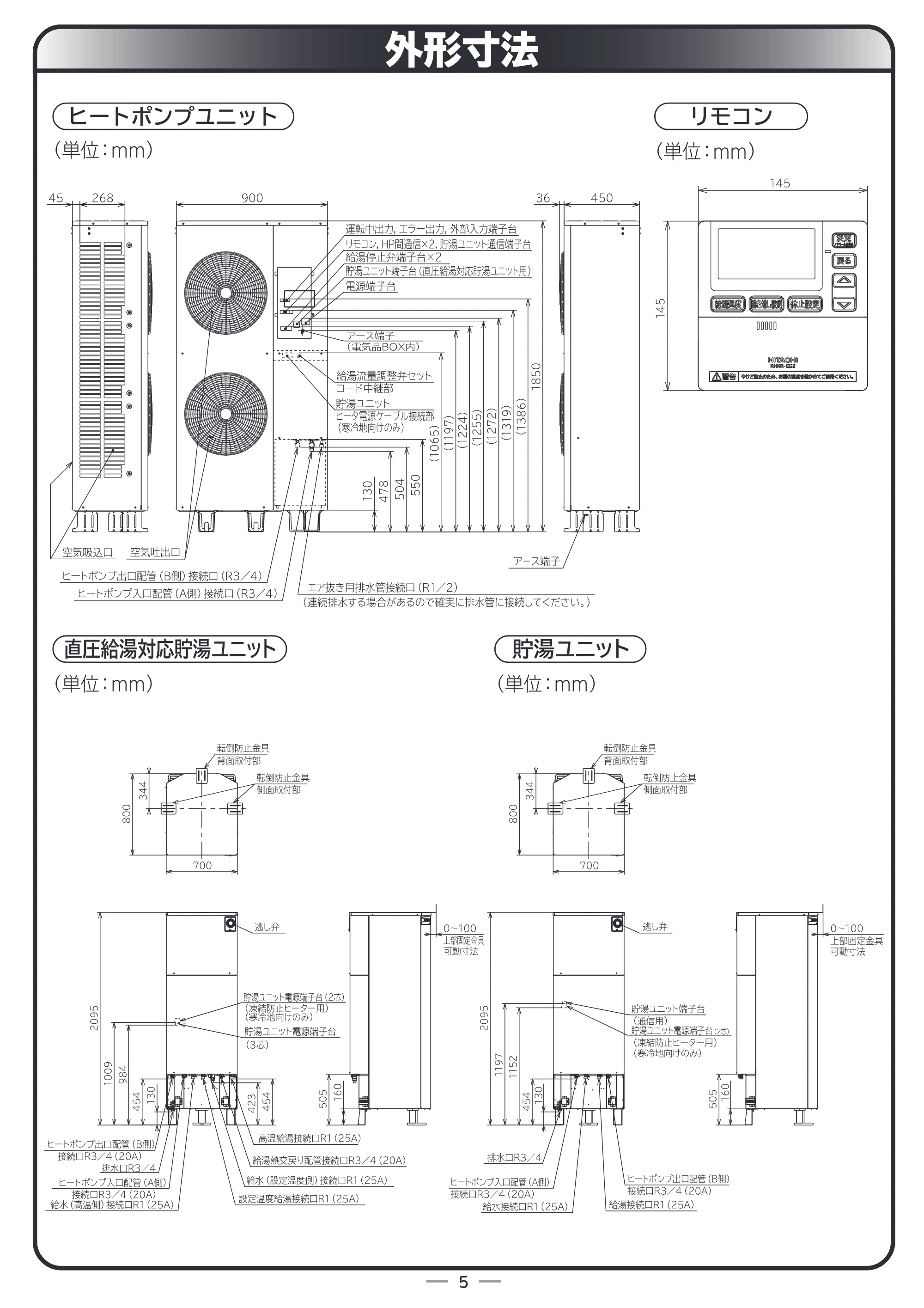 日立 RHK-15ED / RHK-15EDK 据付説明書 — 外形寸法 — 原本ページ — 5ページ