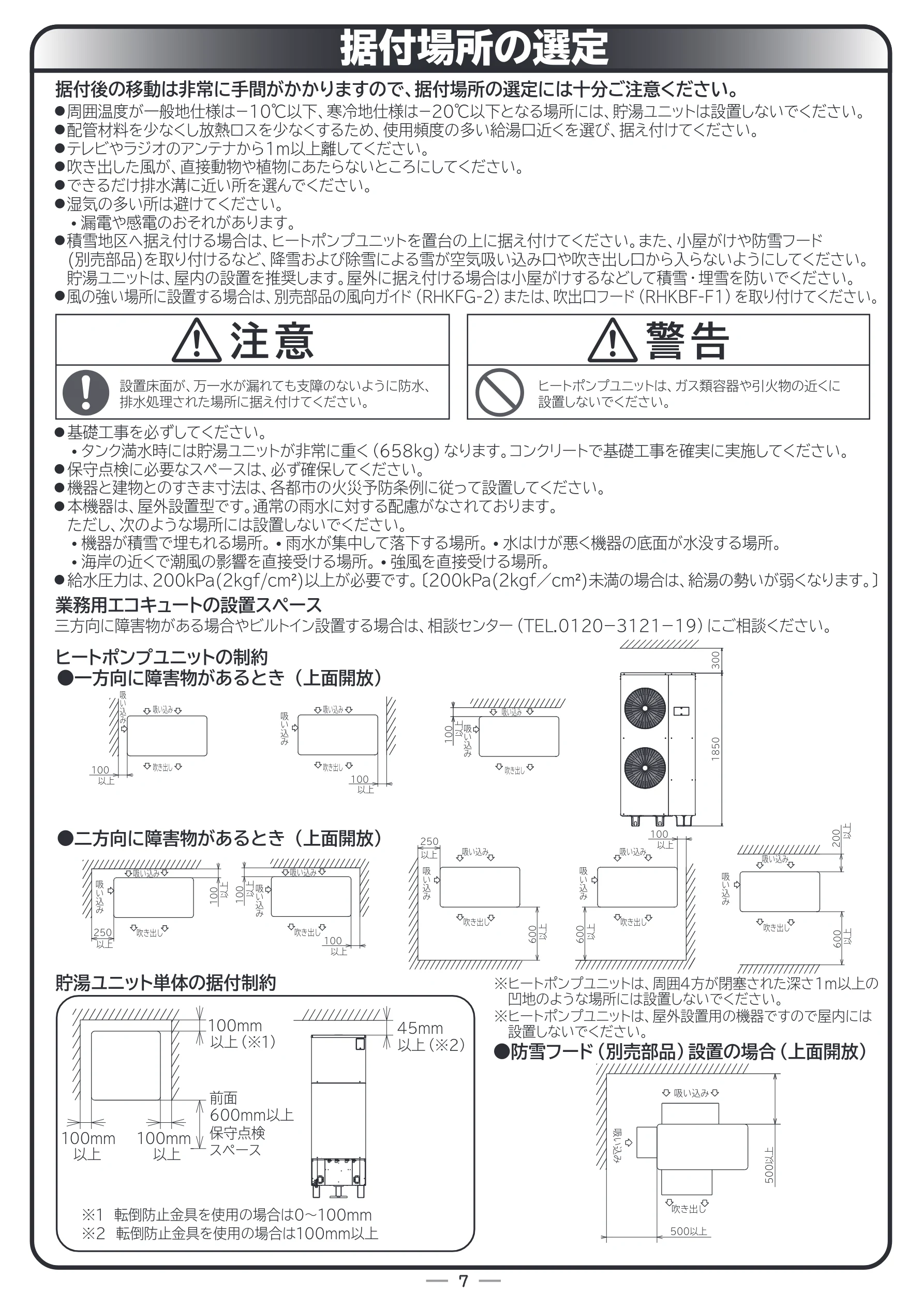 日立 RHK-15ED / RHK-15EDK 据付説明書 — 据付場所の選定 — 図版 7-1 — 7ページ