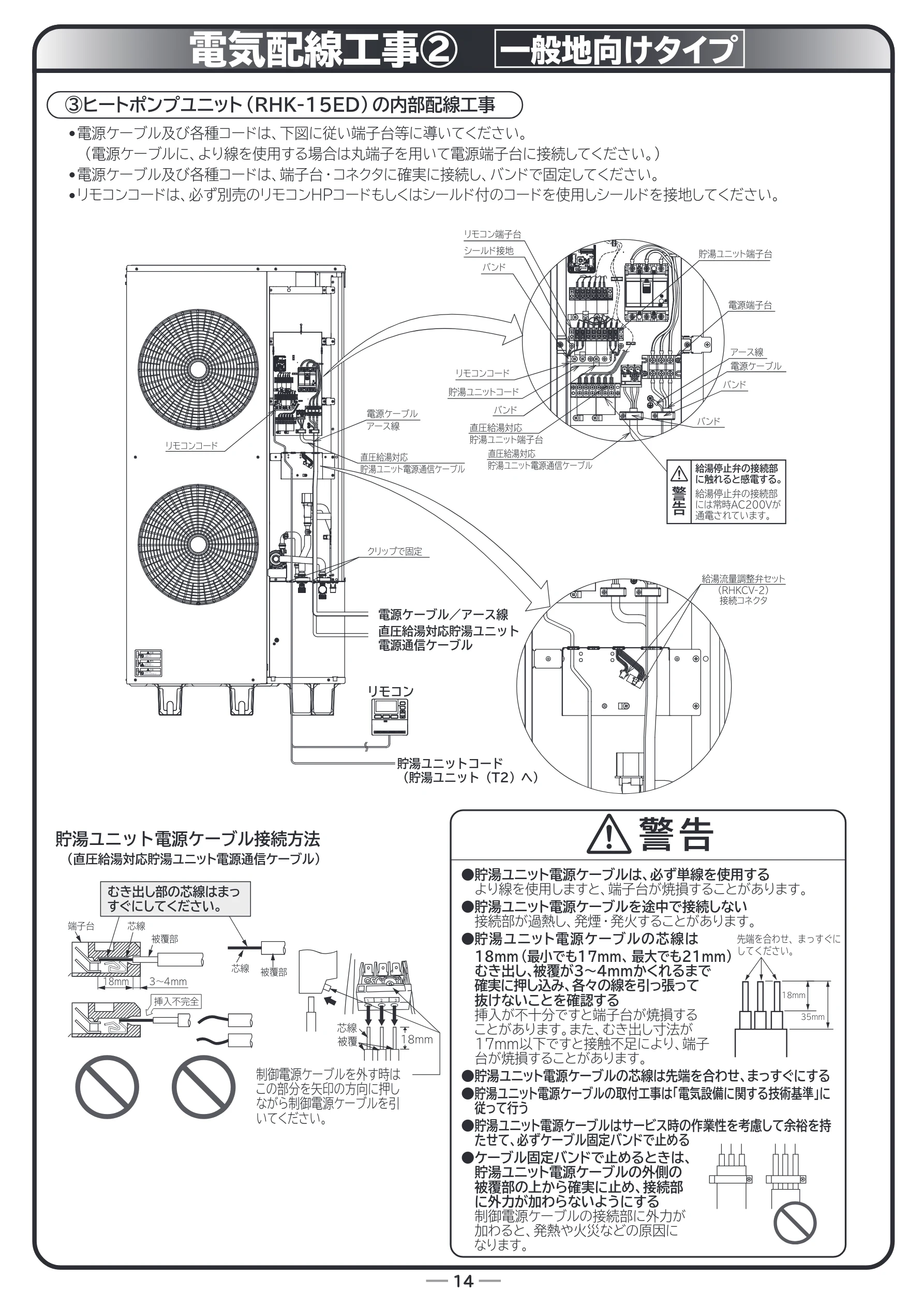 日立 RHK-15ED / RHK-15EDK 据付説明書 — 電気配線工事② 一般地向けタイプ — 図版 14-1 — 14ページ